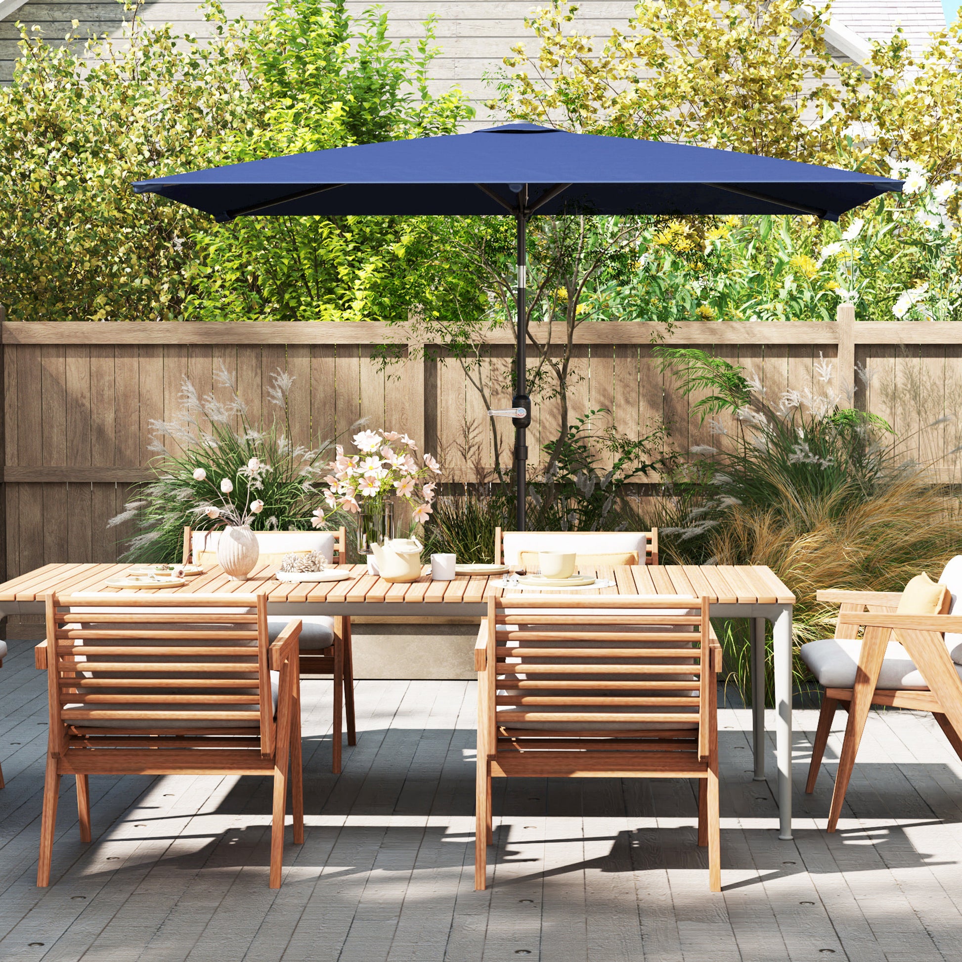 Outsunny Sombrilla de Terraza Exterior, 198x294 cm, Parasol de Terraza Exterior con Ángulo Ajustable, Manivela, Mástil de Aluminio Desmontable y Anti-UV, Sombrilla para Jardín, Patio, Azul Marino