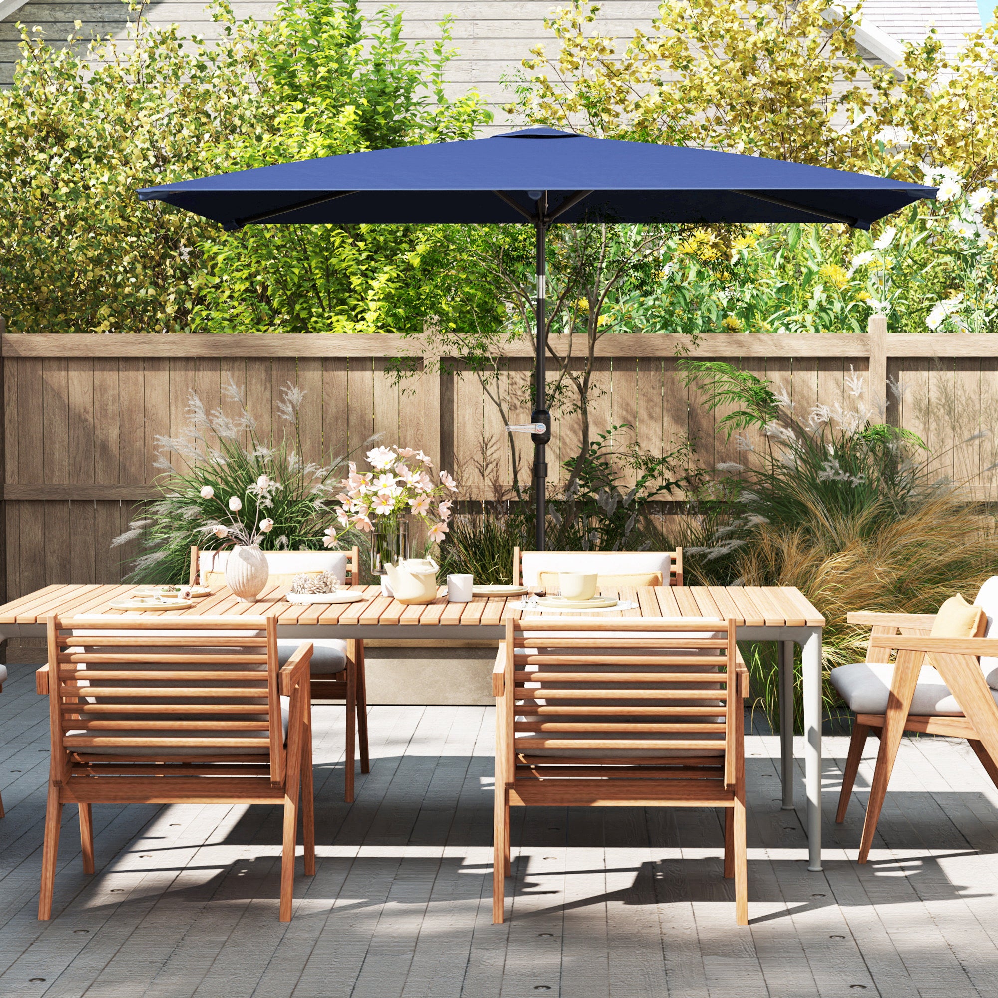 Outsunny Sombrilla de Terraza Exterior, 198x294 cm, Parasol de Terraza Exterior con Ángulo Ajustable, Manivela, Mástil de Aluminio Desmontable y Anti-UV, Sombrilla para Jardín, Patio, Azul Marino