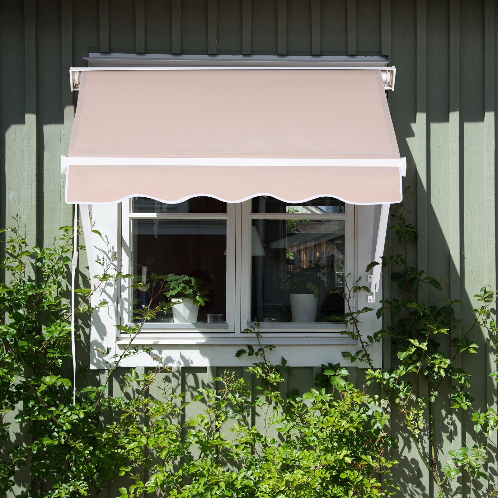 Outsunny Toldo para Ventana o Puerta de Balcón Ángulo de Inclinación Ajustable Brazos Plegables 120x70cm Beige