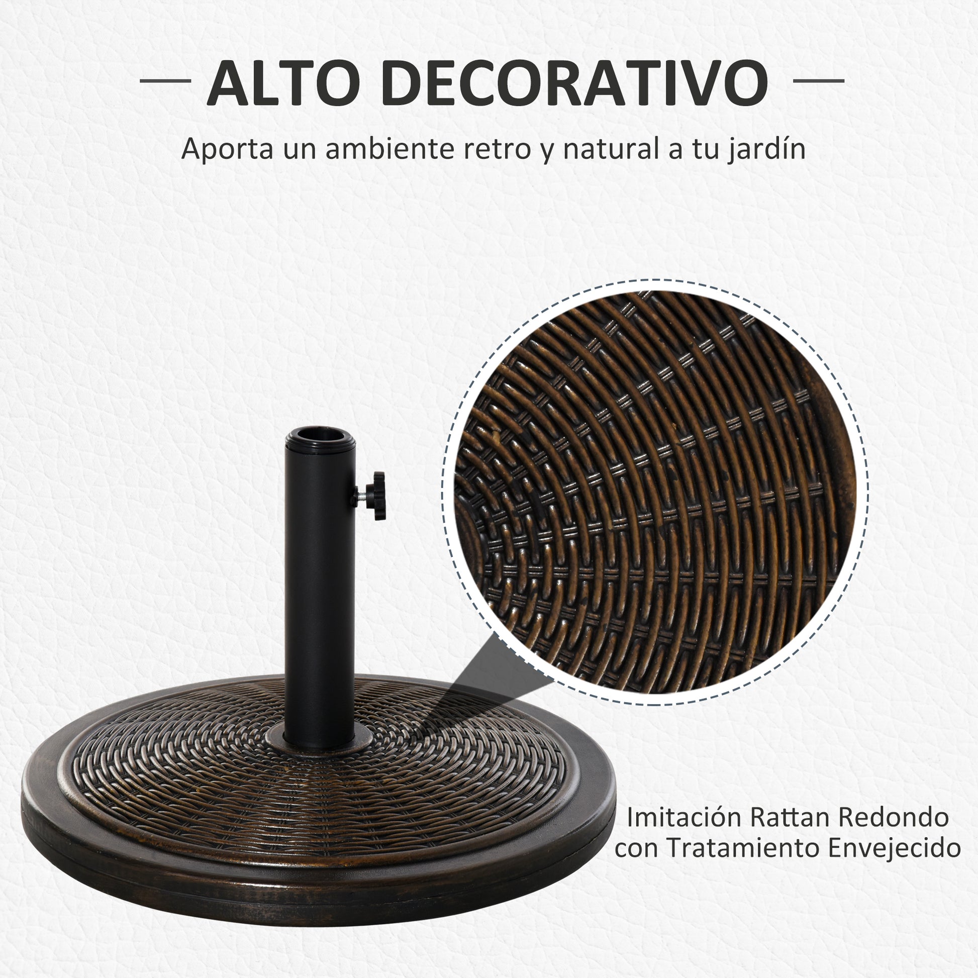Outsunny Base para Sombrilla de Jardín Peso Neto 13 kg Soporte de Parasol de Cemento Retro para Postes de 35mm/38mm/48mm para Terraza Patio Exterior Ø48x34 cm Bronce