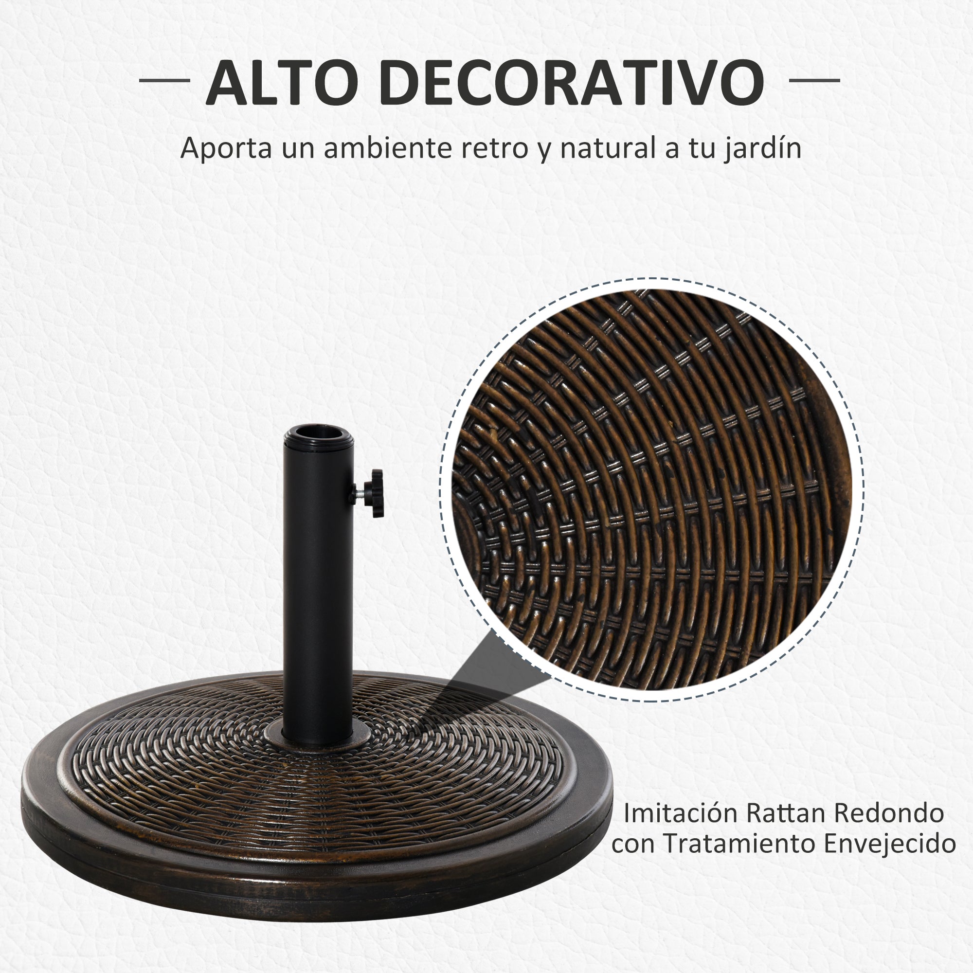 Outsunny Base para Sombrilla de Jardín Peso Neto 13 kg Soporte de Parasol de Cemento Retro para Postes de 35mm/38mm/48mm para Terraza Patio Exterior Ø48x34 cm Bronce