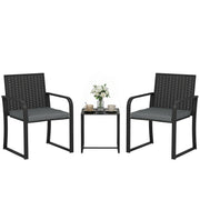 Outsunny Conjunto de Jardín Exterior de 3 Piezas, Muebles Jardín Exterior de Ratán con 2 Sillas con Cojines, Tela Textilene y Mesa de Vidrio Templado, Resistente a Intemperie, para Balcón, Patio, Gris