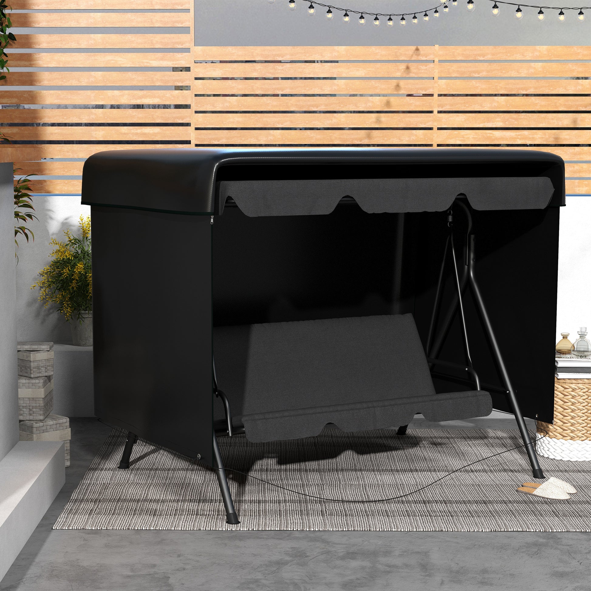 Outsunny Funda Balancín Jardín, Funda Columpio Jardín Exterior, Cubierta de Columpio con Cremallera, Impermeable, 215x155x150 cm, Negro