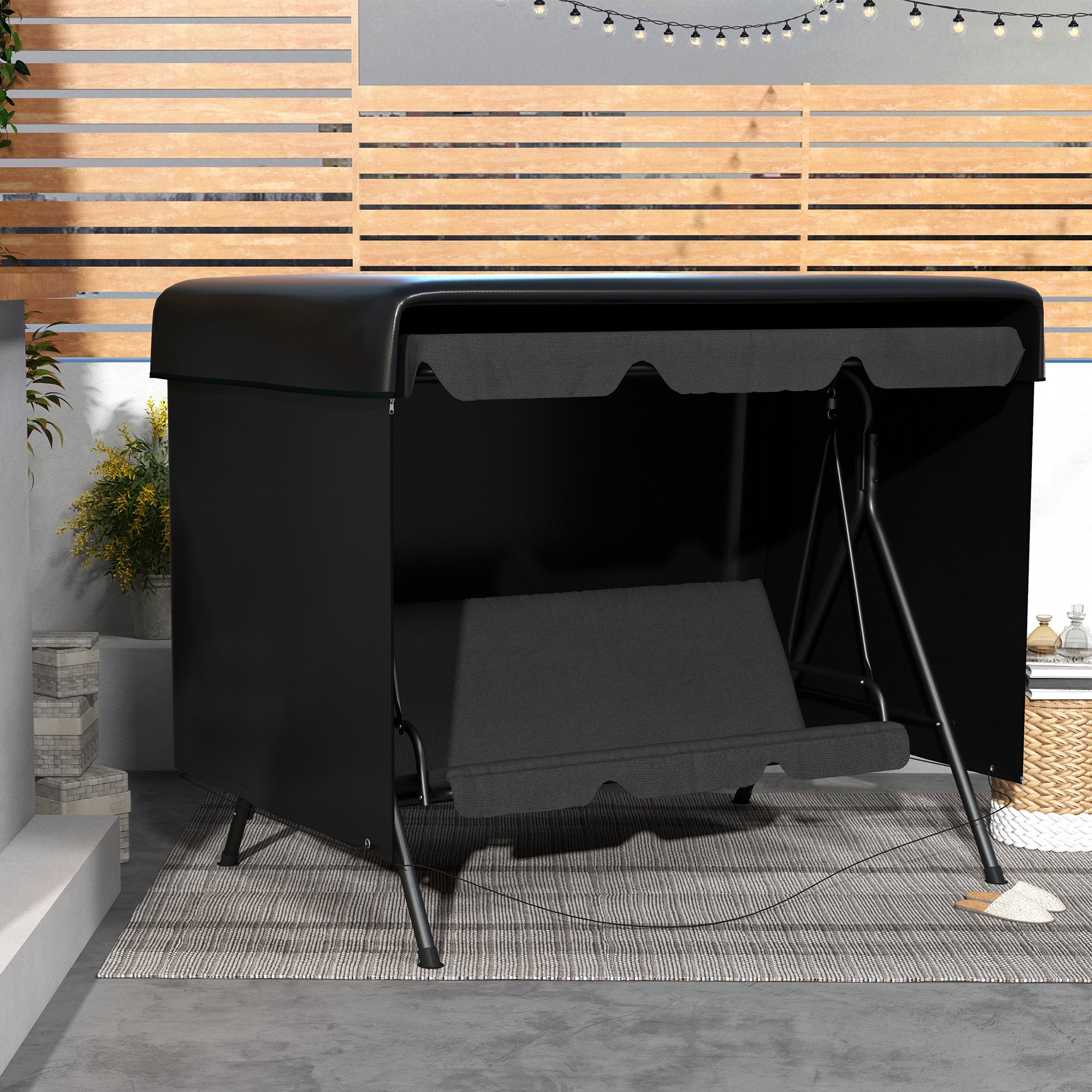 Outsunny Funda Balancín Jardín, Funda Columpio Jardín Exterior, Cubierta de Columpio con Cremallera, Impermeable, 215x155x150 cm, Negro