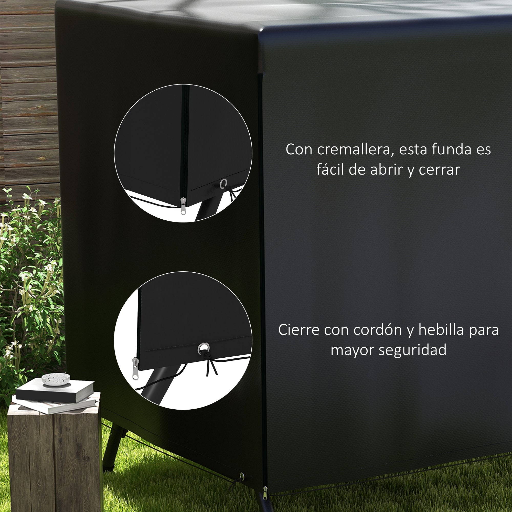 Outsunny Funda Balancín Jardín, Funda Columpio Jardín Exterior, Cubierta de Columpio con Cremallera, Impermeable, 215x155x150 cm, Negro