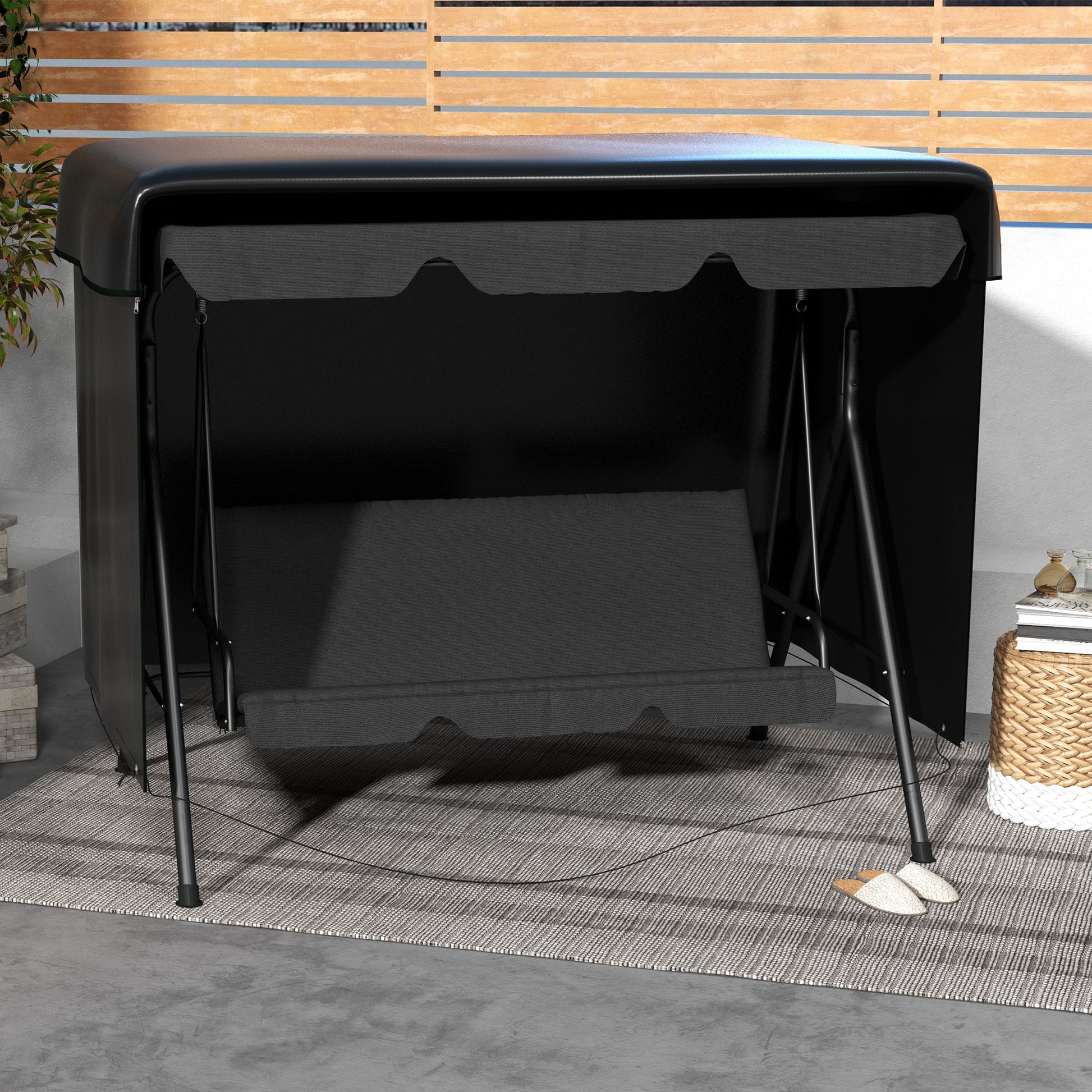 Outsunny Funda Balancín Jardín, Funda Columpio Jardín Exterior, Cubierta de Columpio con Cremallera, Impermeable, 215x155x150 cm, Negro