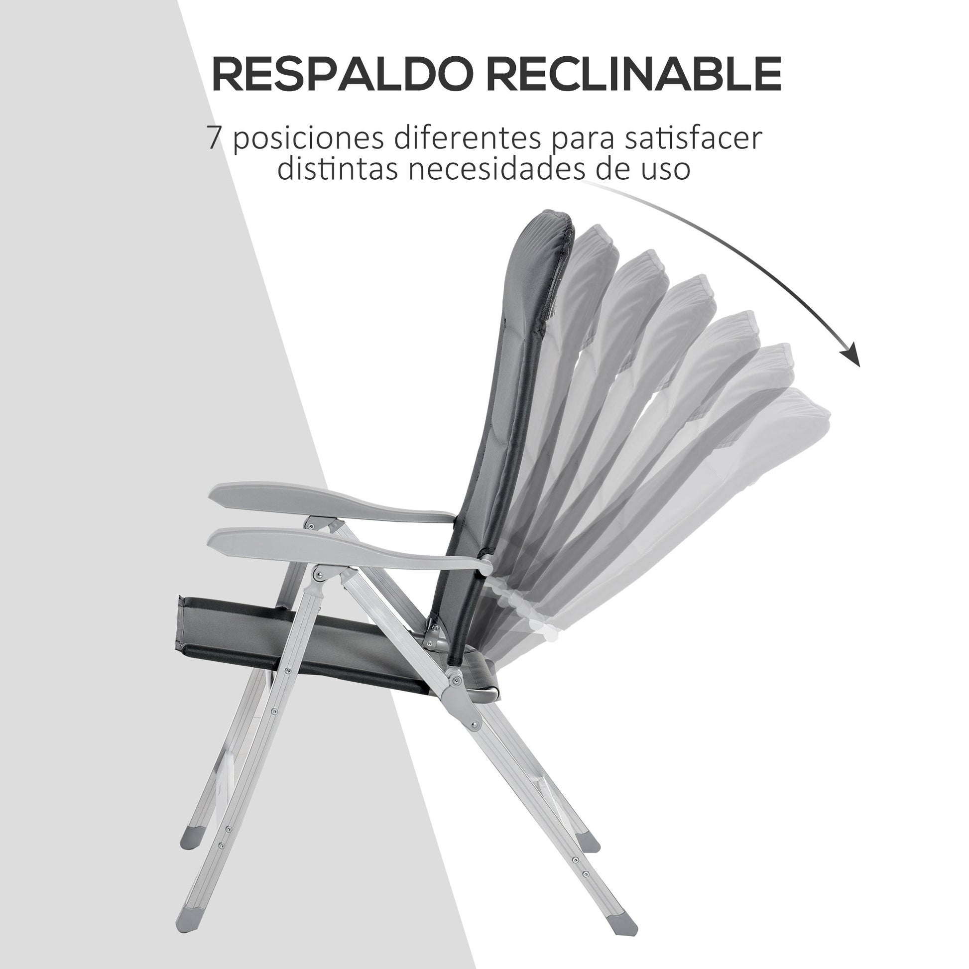 Outsunny Silla de Jardín Plegable Portátil de Aluminio con Respaldo Alto Ajustable en 7 Posiciones y Reposacabezas Acolchado para Exterior Terraza Camping 75x61,5x114,5 cm Gris