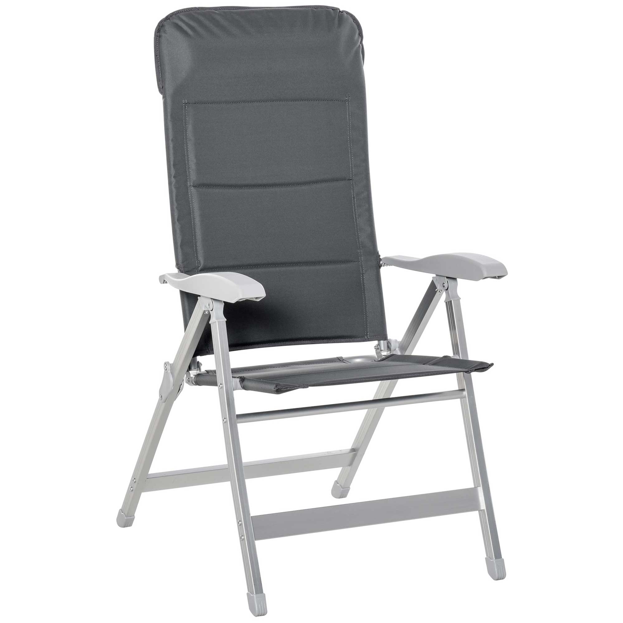 Outsunny Silla de Jardín Plegable Portátil de Aluminio con Respaldo Alto Ajustable en 7 Posiciones y Reposacabezas Acolchado para Exterior Terraza Camping 75x61,5x114,5 cm Gris