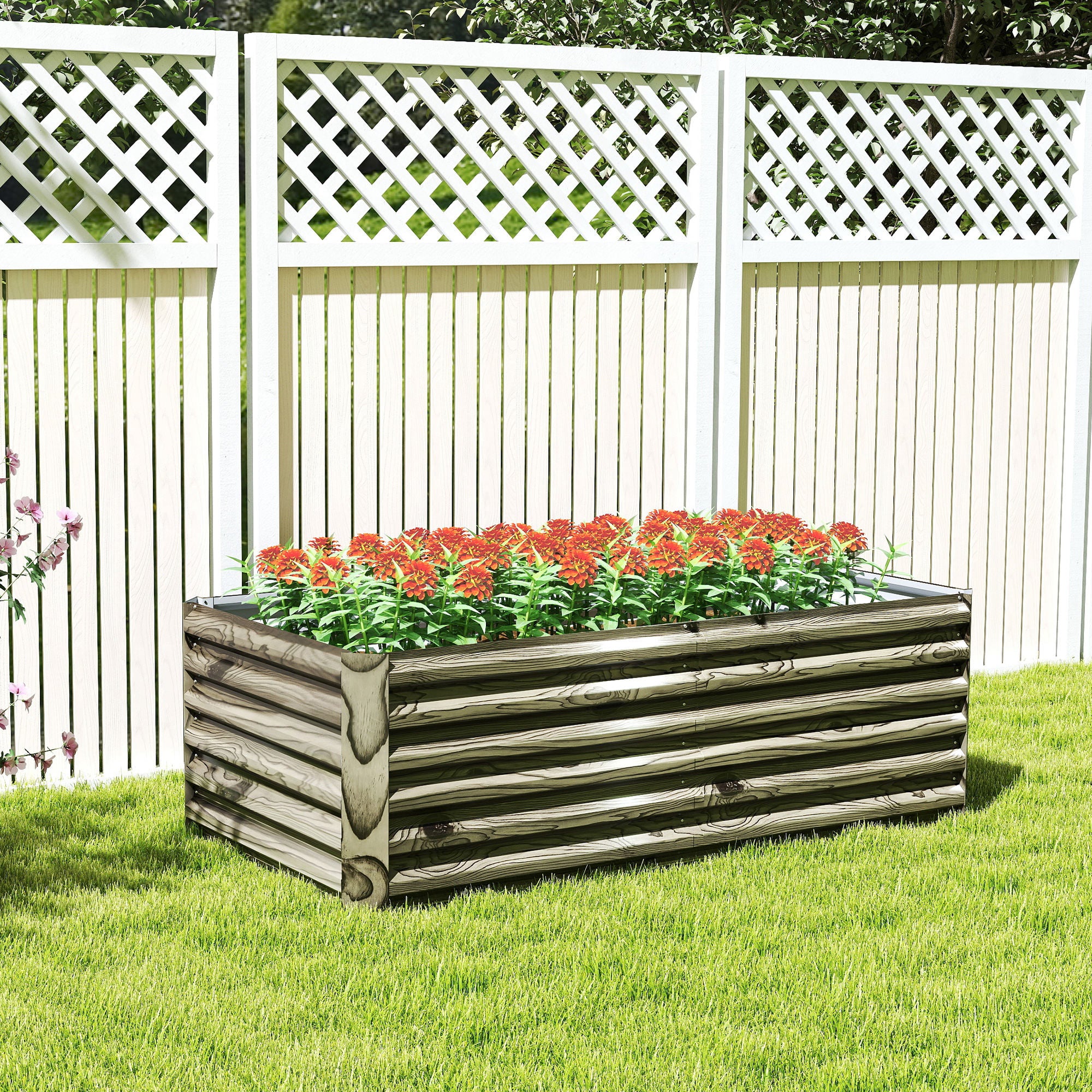 Outsunny Jardinera Exterior Grande Rectangular de Acero Galvanizado, Huerto Urbano para Cultivar Plantas, Macetero Grande Exterior con Base Abierta, Resistente a la Intemperie, 180x90x57,5 cm, Natural