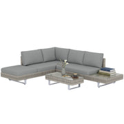 Outsunny Conjunto de Jardín de Ratán de 3 Piezas, Conjunto Terraza Resistente, Muebles Jardín Exterior Incluye Cojines, Sofá de 3 Plazas, Sofá de 2 Plazas con Mesa Lateral, Mesa Centro de Vidrio Gris