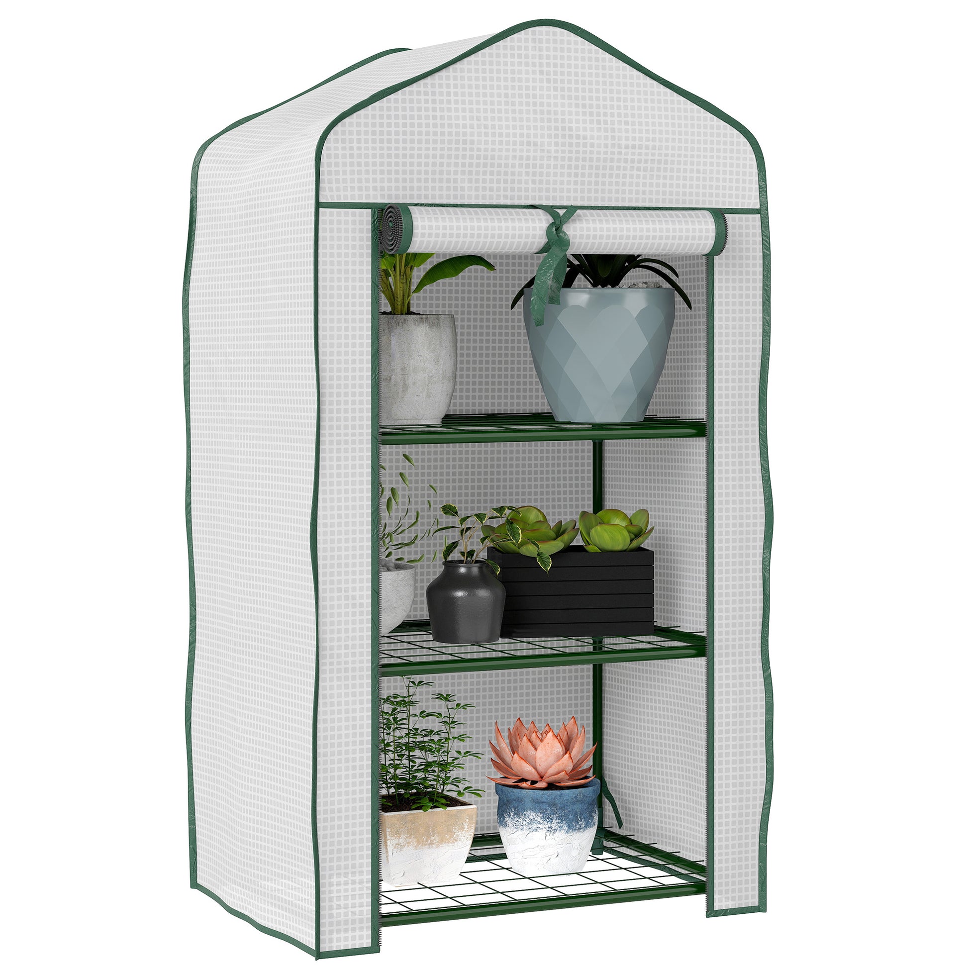 Outsunny Invernadero de Jardín de 3 Niveles Invernadero de Terraza con 3 Estantes 1 Puerta con Cremallera para Cultivo de Plantas Flores Verduras 59x39x127 cm Blanco