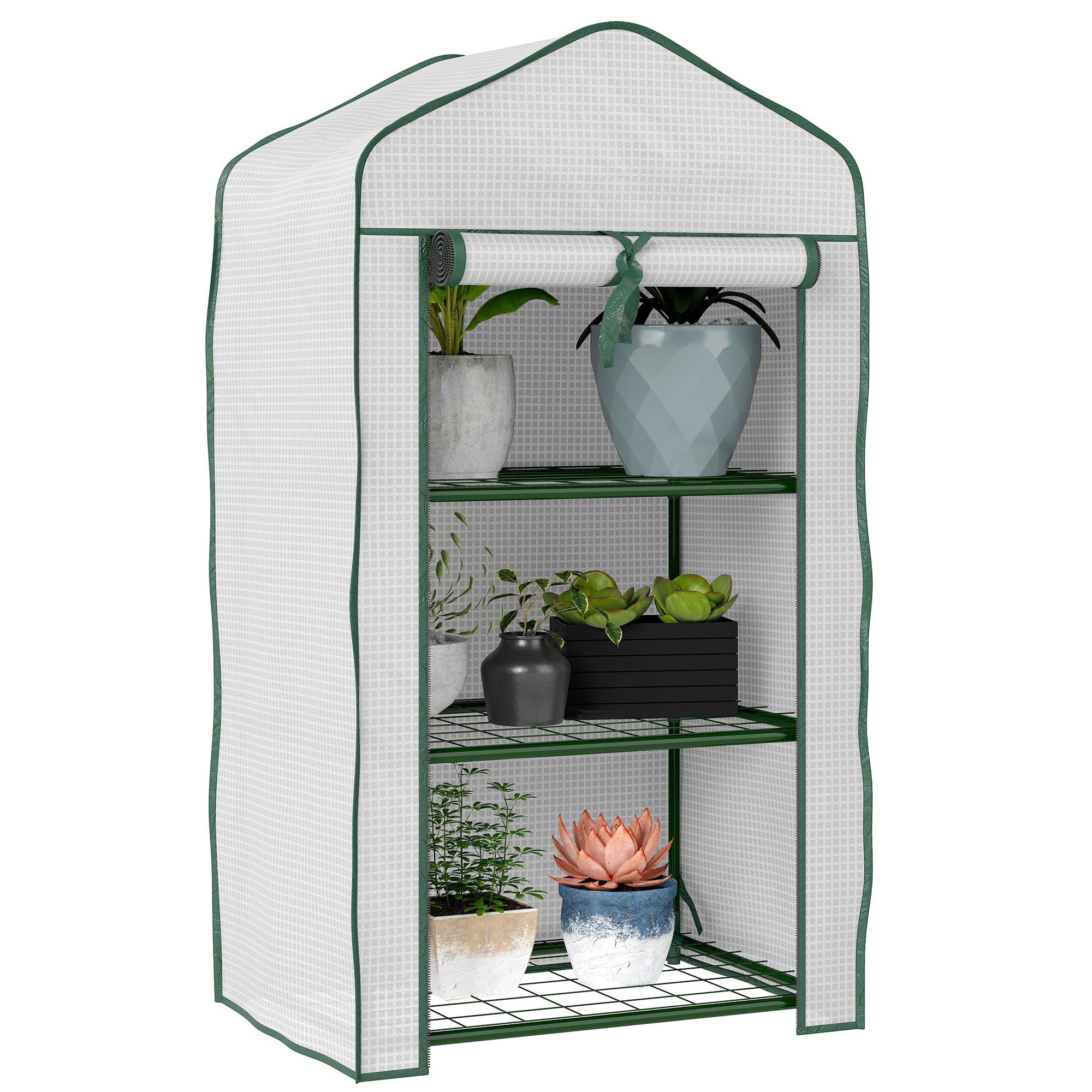 Outsunny Invernadero de Jardín de 3 Niveles Invernadero de Terraza con 3 Estantes 1 Puerta con Cremallera para Cultivo de Plantas Flores Verduras 59x39x127 cm Blanco