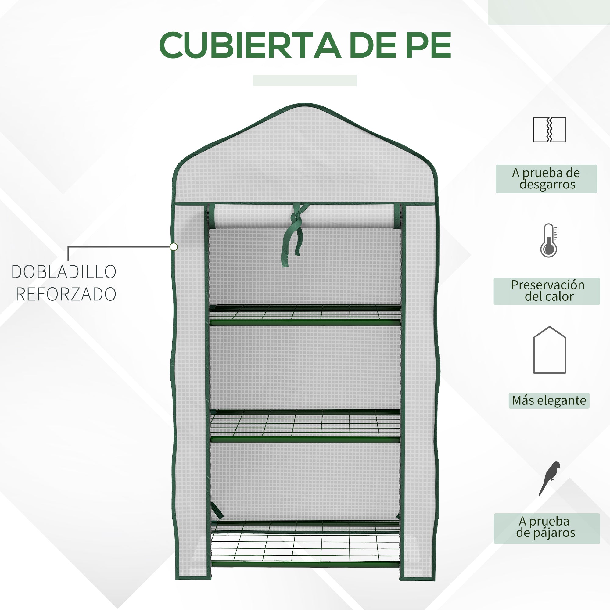 Outsunny Invernadero de Jardín de 3 Niveles Invernadero de Terraza con 3 Estantes 1 Puerta con Cremallera para Cultivo de Plantas Flores Verduras 59x39x127 cm Blanco