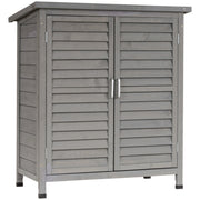 Outsunny Cobertizo de Almacenamiento de Madera para Jardín con 2 Estantes Interiores 2 puertas y Techo Inclinado para Exterior Terreza 87x46,5x96,5 cm Gris