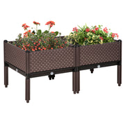 Outsunny Juego de 2 Jardineras de Exterior Jardineras Cuadradas Elevadas Combinación Libre Maceteros para Jardín Patio 50x50x46,5 cm Marrón