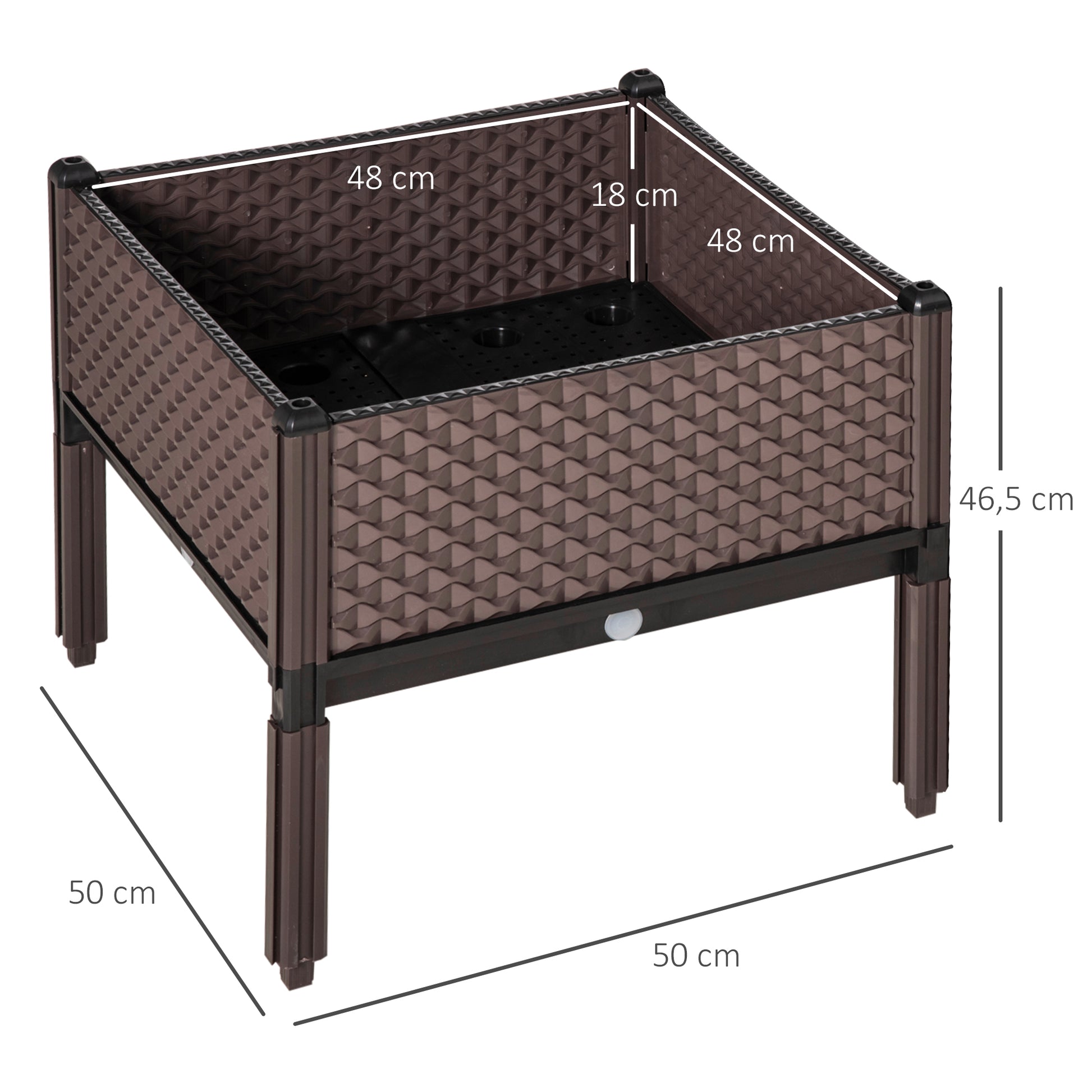 Outsunny Juego de 2 Jardineras de Exterior Jardineras Cuadradas Elevadas Combinación Libre Maceteros para Jardín Patio 50x50x46,5 cm Marrón