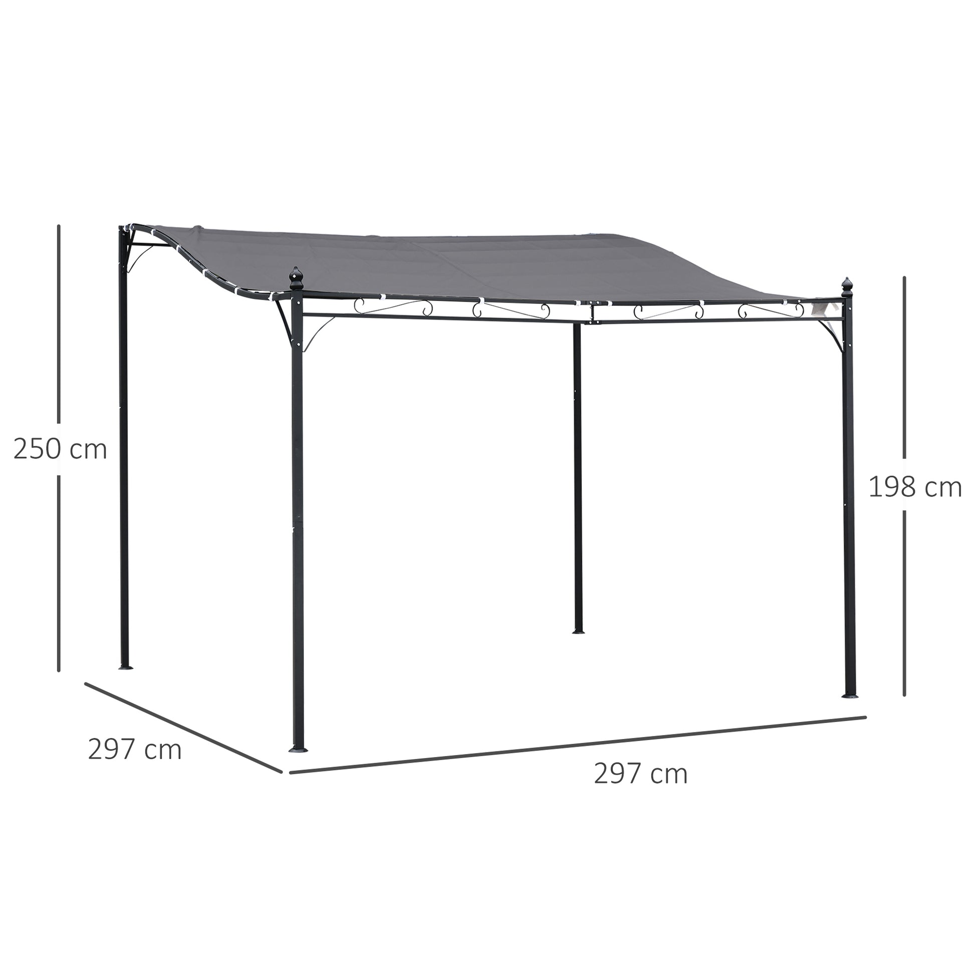 Outsunny Cenador de Jardín 3x3 m Pérgola con Toldo y 16 Orificios de Drenaje para Patio Terraza Metal y Poliéster 180 g/m² Resistente Gris