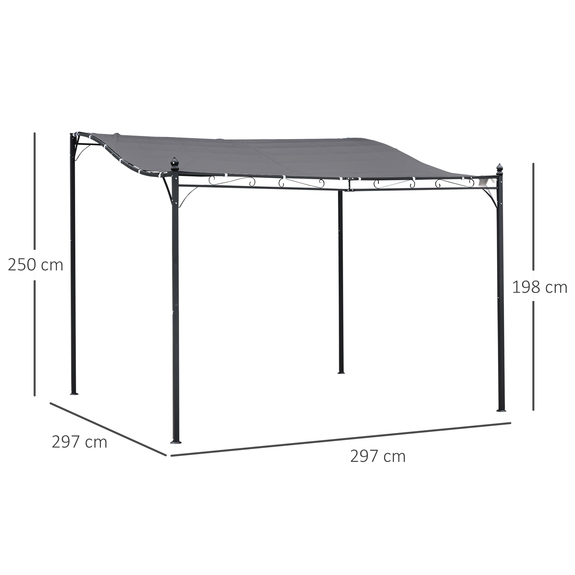 Outsunny Cenador de Jardín 3x3 m Pérgola con Toldo y 16 Orificios de Drenaje para Patio Terraza Metal y Poliéster 180 g/m² Resistente Gris