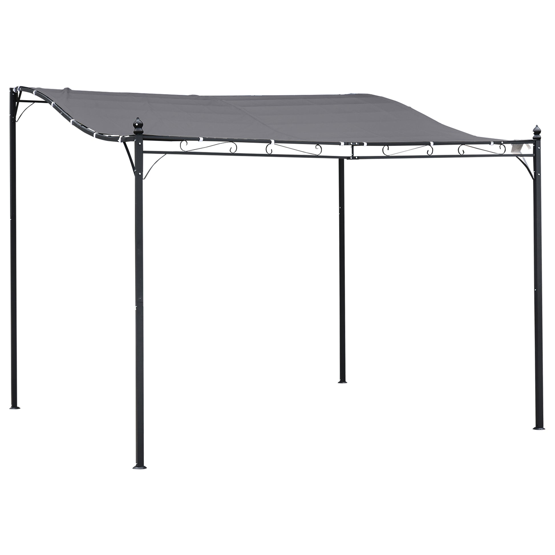 Outsunny Cenador de Jardín 3x3 m Pérgola con Toldo y 16 Orificios de Drenaje para Patio Terraza Metal y Poliéster 180 g/m² Resistente Gris