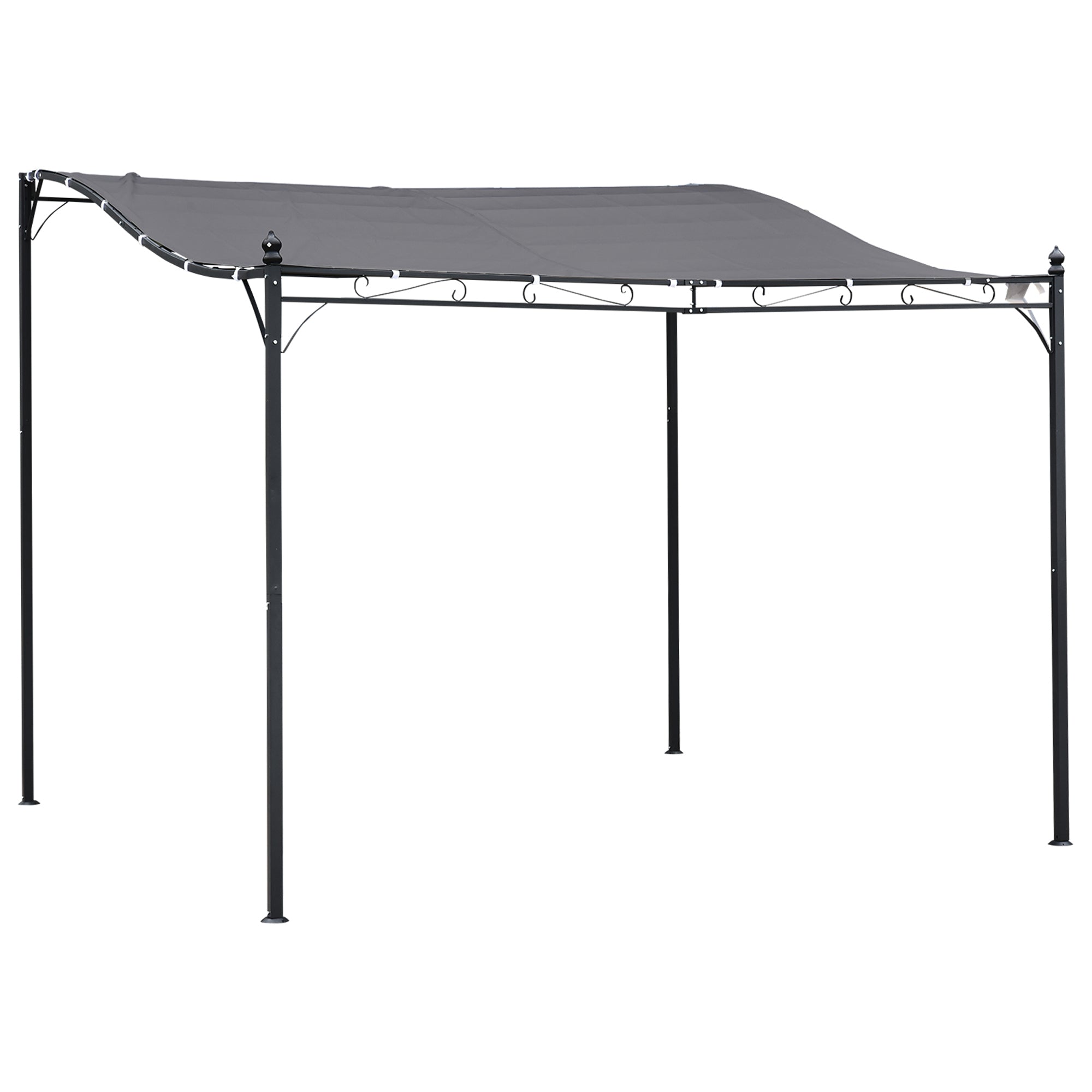 Outsunny Cenador de Jardín 3x3 m Pérgola con Toldo y 16 Orificios de Drenaje para Patio Terraza Metal y Poliéster 180 g/m² Resistente Gris