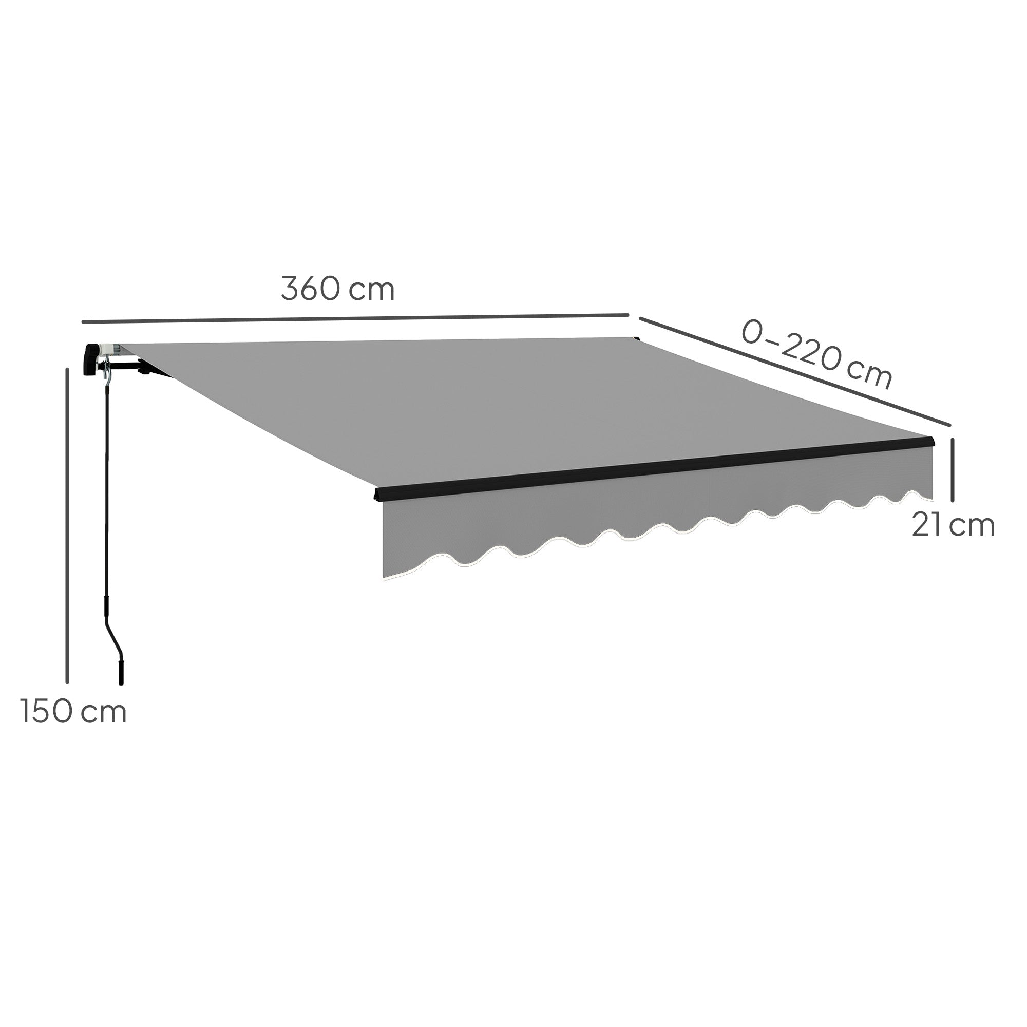 Outsunny Toldo Manual Retráctil 360x220 cm Toldo para Balcón con Manivela de Aluminio 3 Brazos y Protección UV30+ Toldo Enrollable de Exterior para Jardín Terraza Ventanas Gris