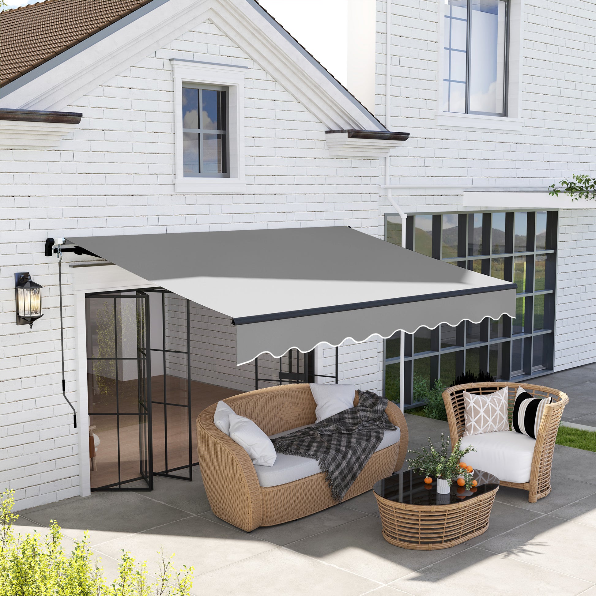 Outsunny Toldo Manual Retráctil 360x220 cm Toldo para Balcón con Manivela de Aluminio 3 Brazos y Protección UV30+ Toldo Enrollable de Exterior para Jardín Terraza Ventanas Gris