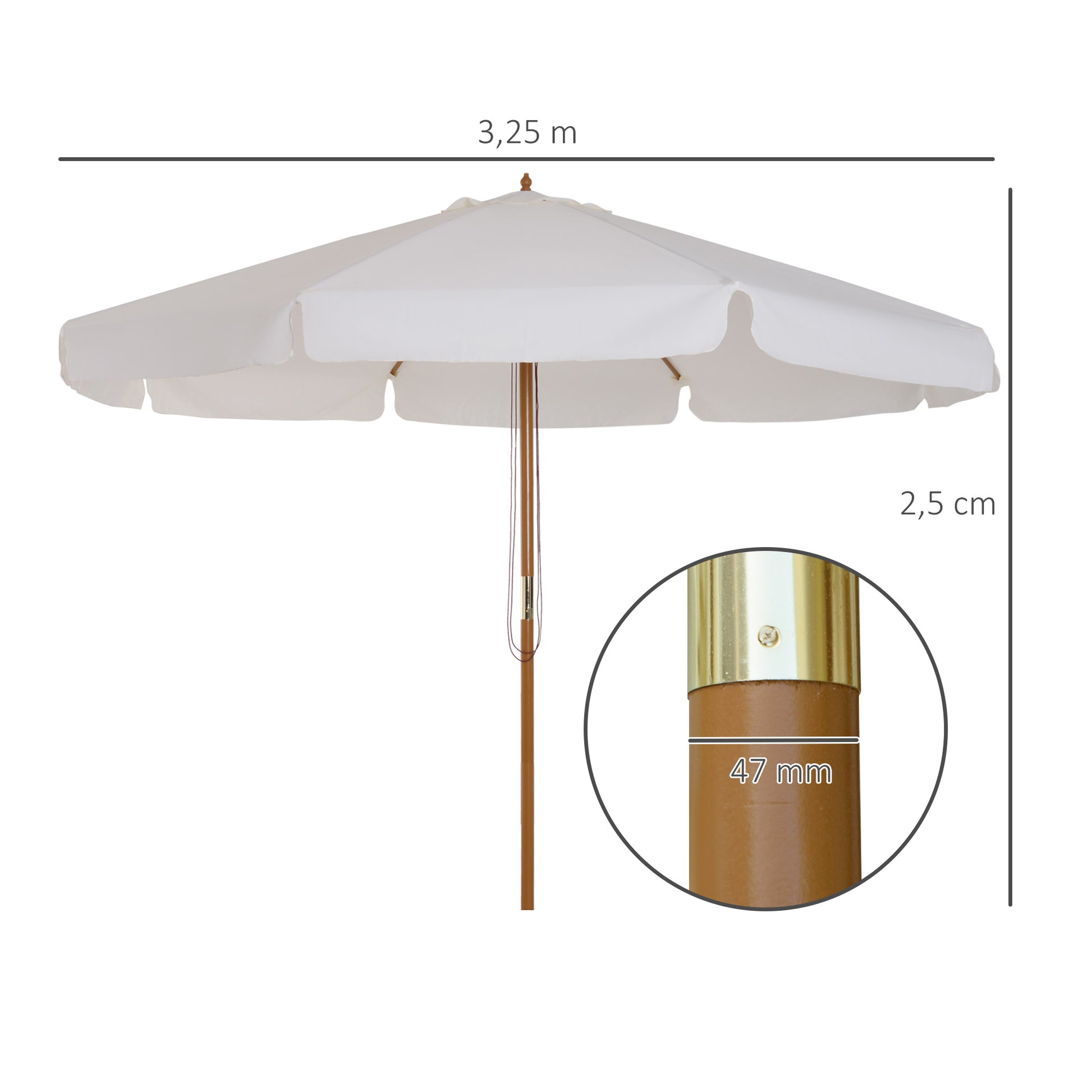 Outsunny Sombrilla Terraza Exterior Ø325 cm Sombrilla de Jardín con Sistema de Polea Techo Ventilado 8 Varillas de Bambú y Poste de Madera Parasol para Patio Terraza Beige