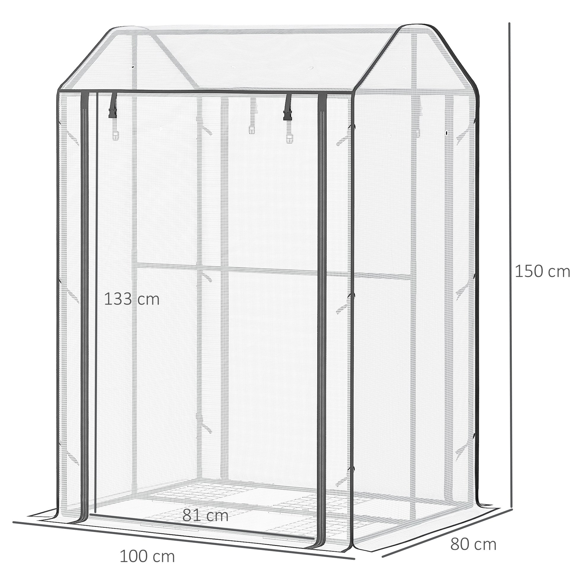 Outsunny Invernadero de Jardín Vivero Casero con Puerta Enrollable Cubierta de PE y Marco de Metal para Cultivos Plantas Tomates Terraza Patio 100x80x150 cm Transparente Blanco
