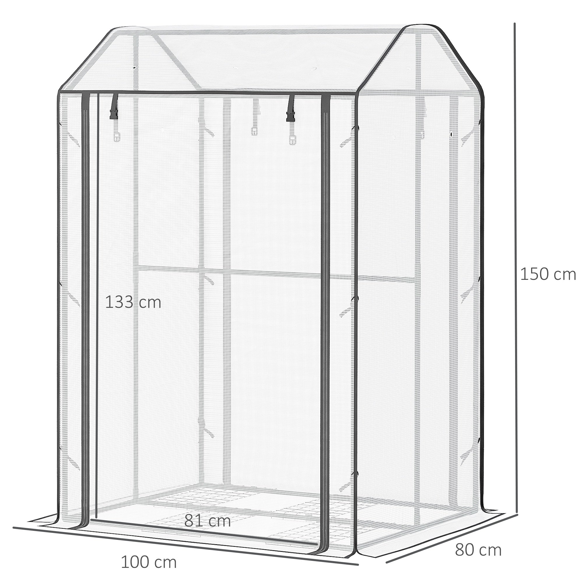 Outsunny Invernadero de Jardín Vivero Casero con Puerta Enrollable Cubierta de PE y Marco de Metal para Cultivos Plantas Tomates Terraza Patio 100x80x150 cm Transparente Blanco