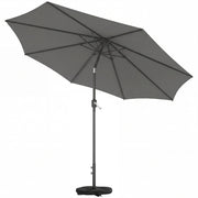 Outsunny Sombrilla Terraza Exterior, 3x3 m, Sombrilla de Jardín con Base, Bolsa de Arena, Manivela, Inclinación Ajustable, Costillas Retráctiles, Parasol para Patio, Terraza, Gris Oscuro