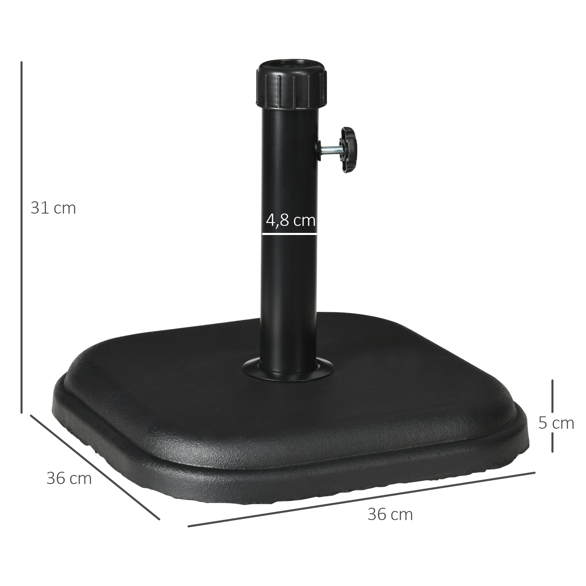 Outsunny Base de Sombrilla de Jardín Peso 11 kg Soporte para Parasol de Cemento para Mástil de Ø32-38 mm para Terraza Patio Exterior 36x36x31 cm Negro
