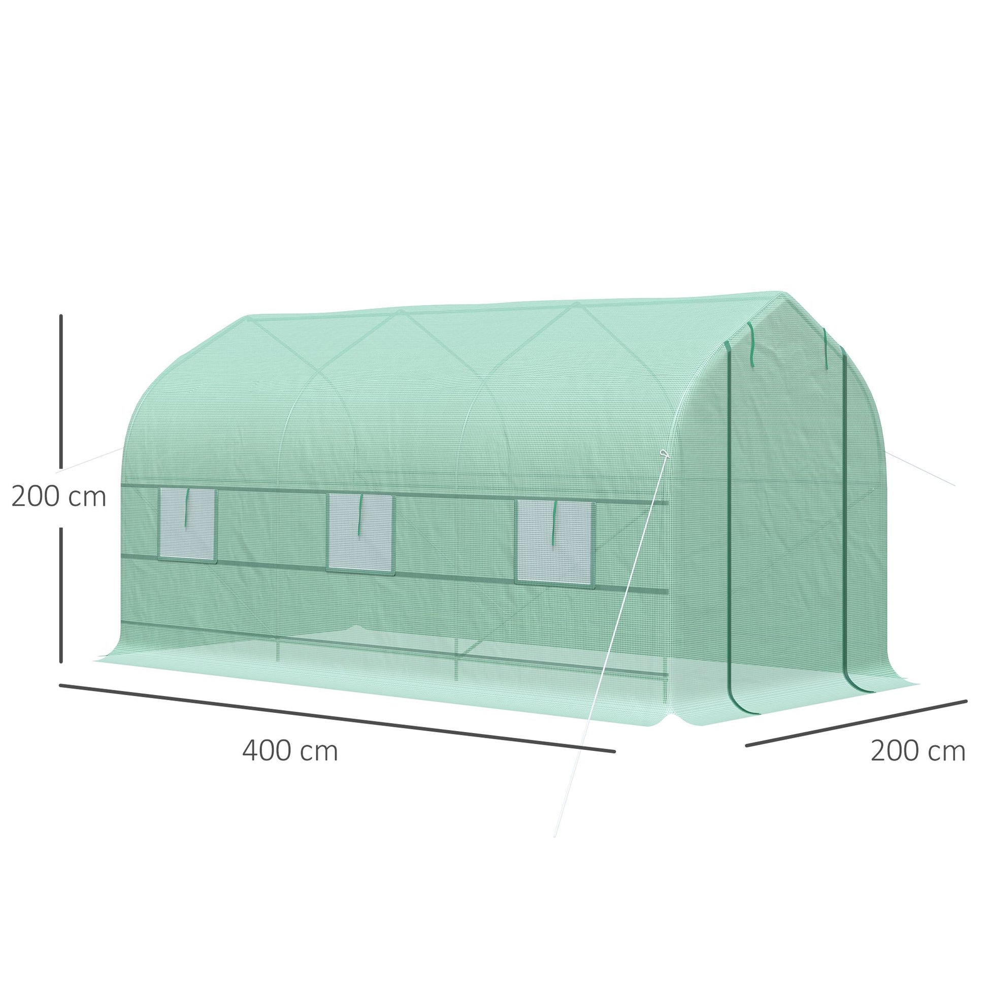 Outsunny Invernadero de Jardín 4x2x2 m Invernadero de Túnel con 6 Ventanas Transpirables y Puerta Enrollable con Cremallera Huerto para Cultivo Plantas Verduras Verde