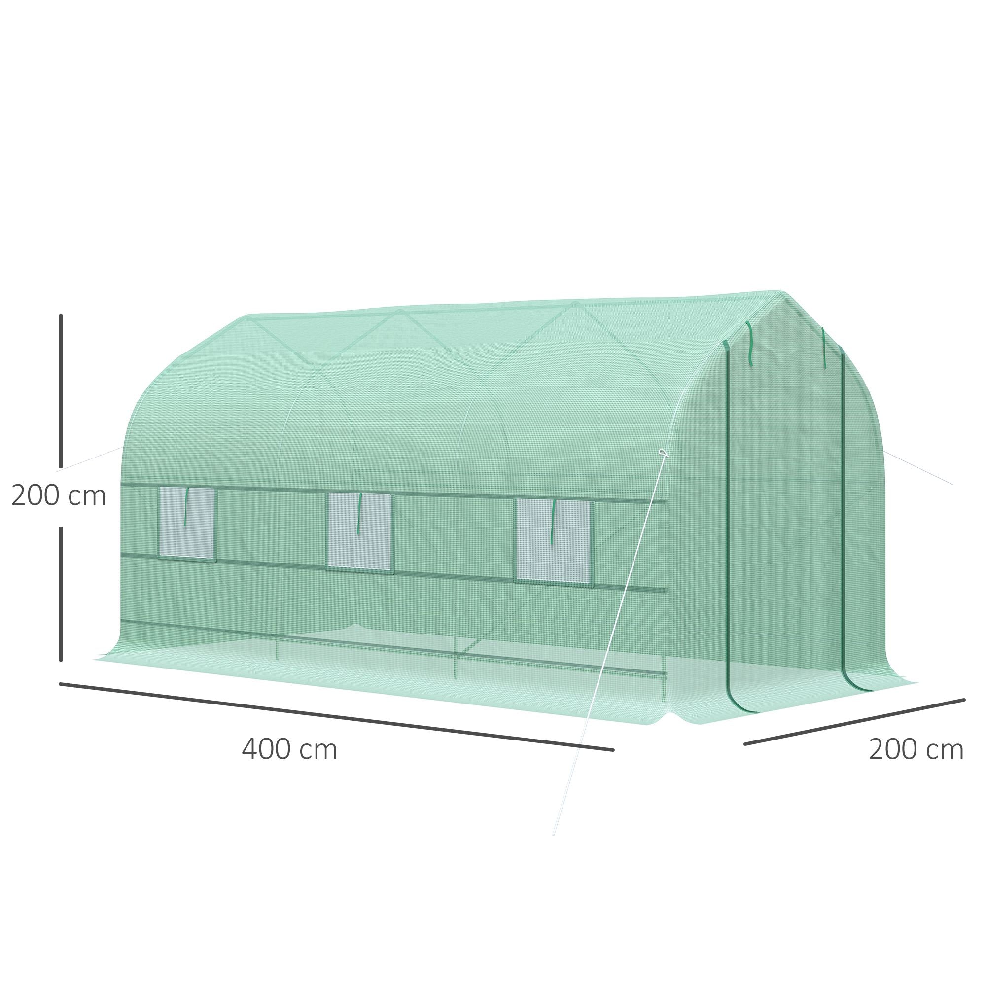 Outsunny Invernadero de Jardín 4x2x2 m Invernadero de Túnel con 6 Ventanas Transpirables y Puerta Enrollable con Cremallera Huerto para Cultivo Plantas Verduras Verde