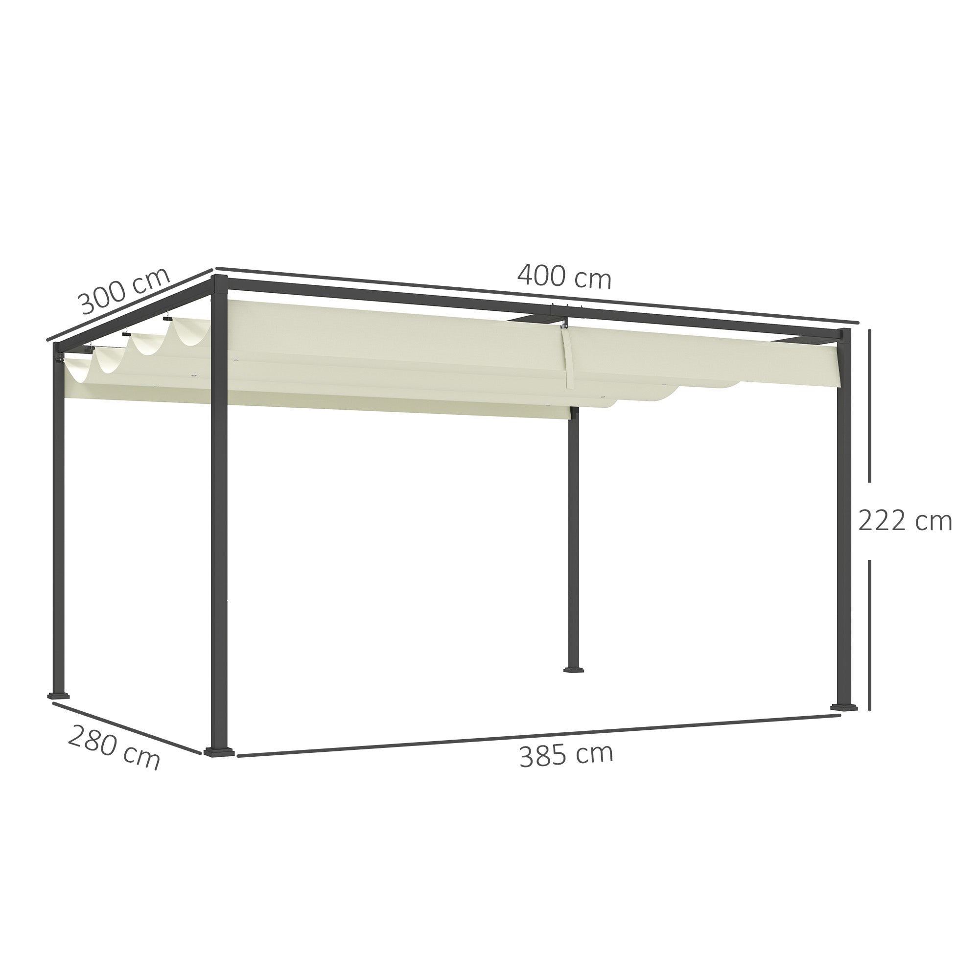Outsunny Pérgola 4x3 m Cenador de Jardín Pabellón de Diseño Elegante con Techo Retráctil de Poliéster con Recubrimiento Resistente Anti-UV Impermeable para Celebraciones Fiestas Bodas Crema