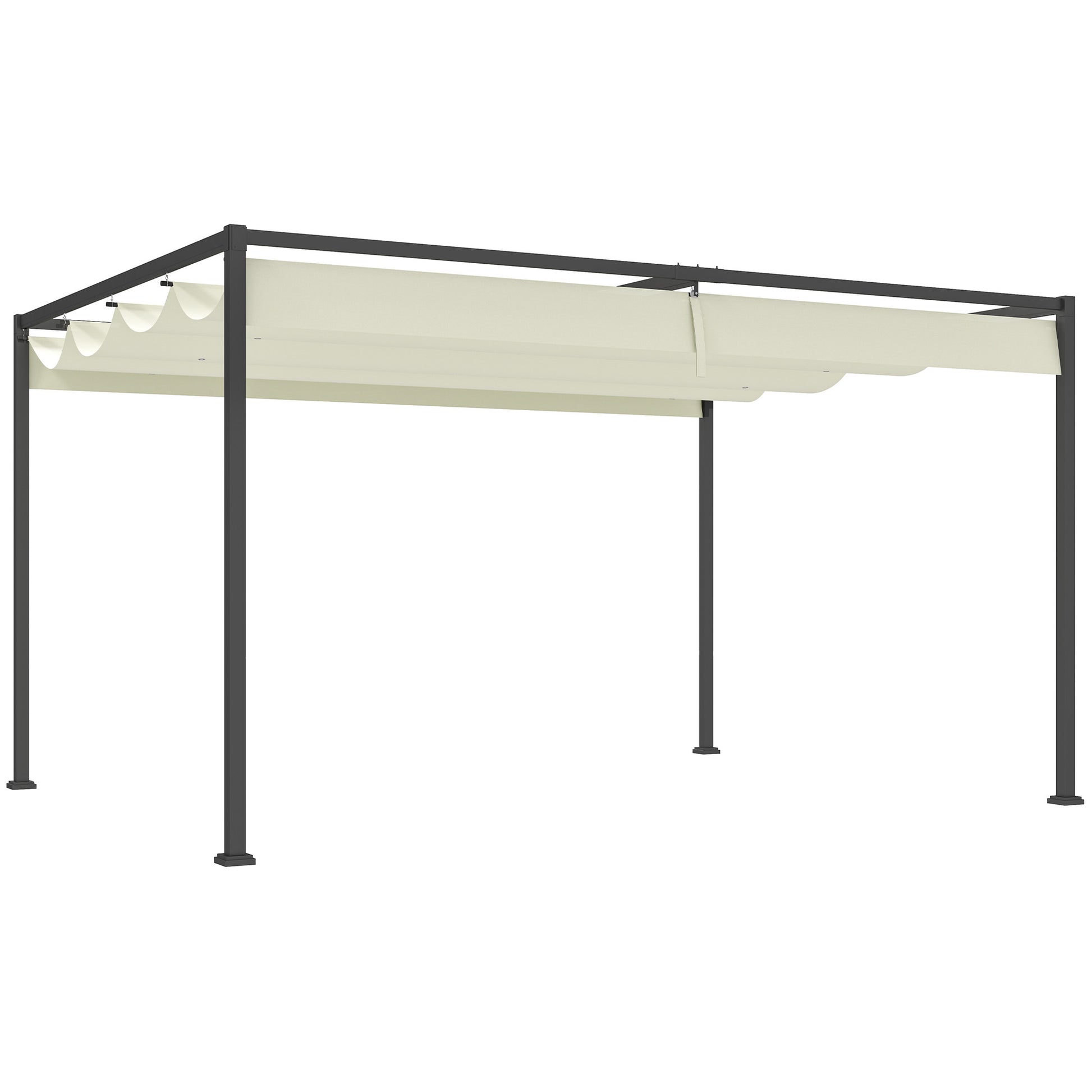 Outsunny Pérgola 4x3 m Cenador de Jardín Pabellón de Diseño Elegante con Techo Retráctil de Poliéster con Recubrimiento Resistente Anti-UV Impermeable para Celebraciones Fiestas Bodas Crema