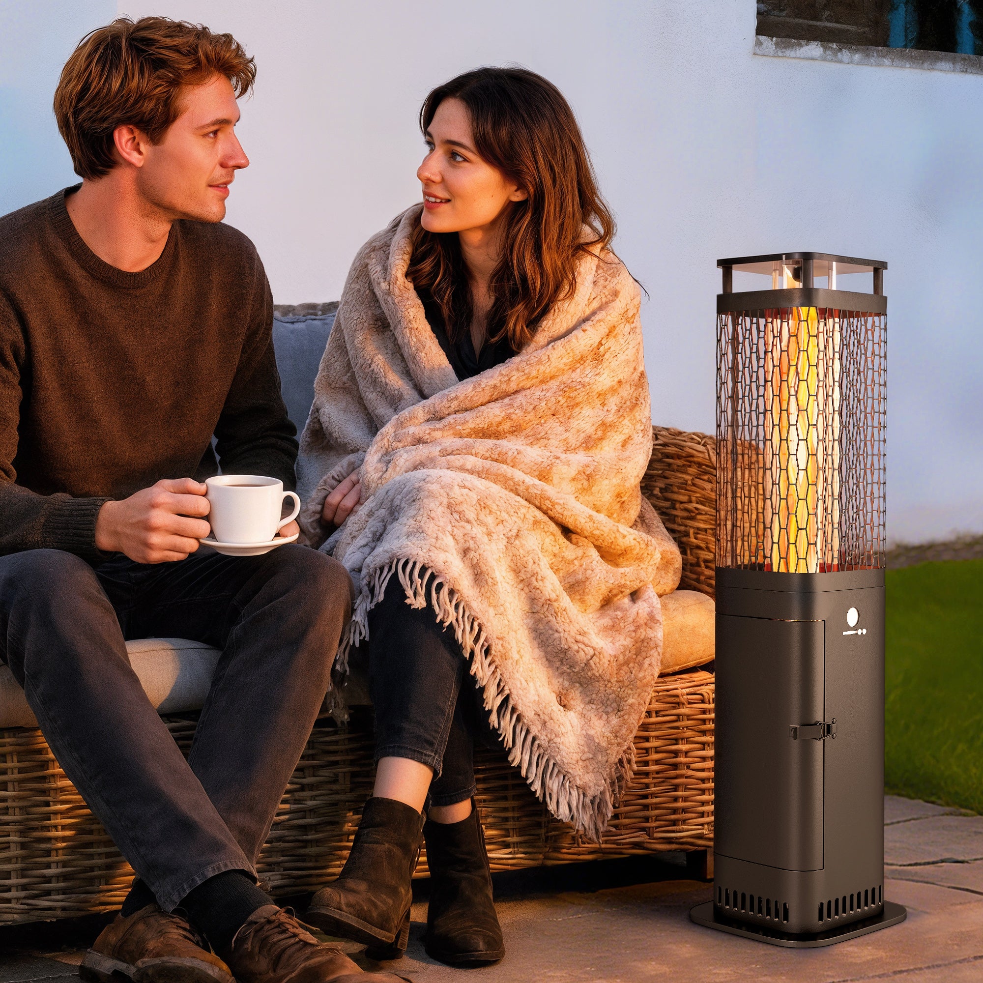 Outsunny Estufa de Pellets, 6.86 KW, sin Electricidad, Estufa Exterior con Tubo de Vidrio, Base Antideslizante y Rejilla Metálica, Calefactor de Pellets sin Humo para Jardín, Terraza, Exterior, Negro