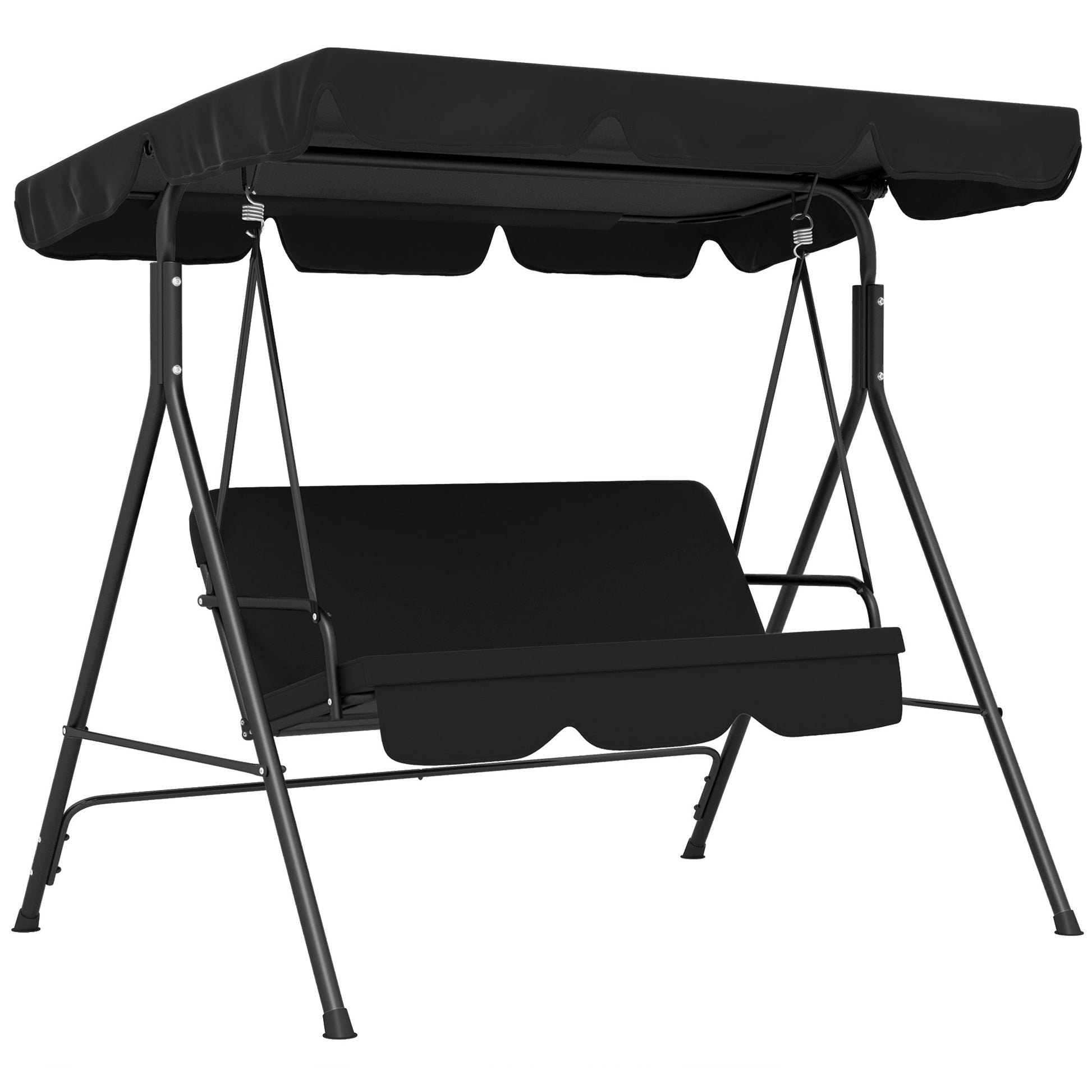 Outsunny Columpio de Jardín de 3 Plazas Balancín Exterior con Techo Ajustable y Marco de Acero para Balcón Terraza Patio Carga 200 kg 172x110x153 cm Negro