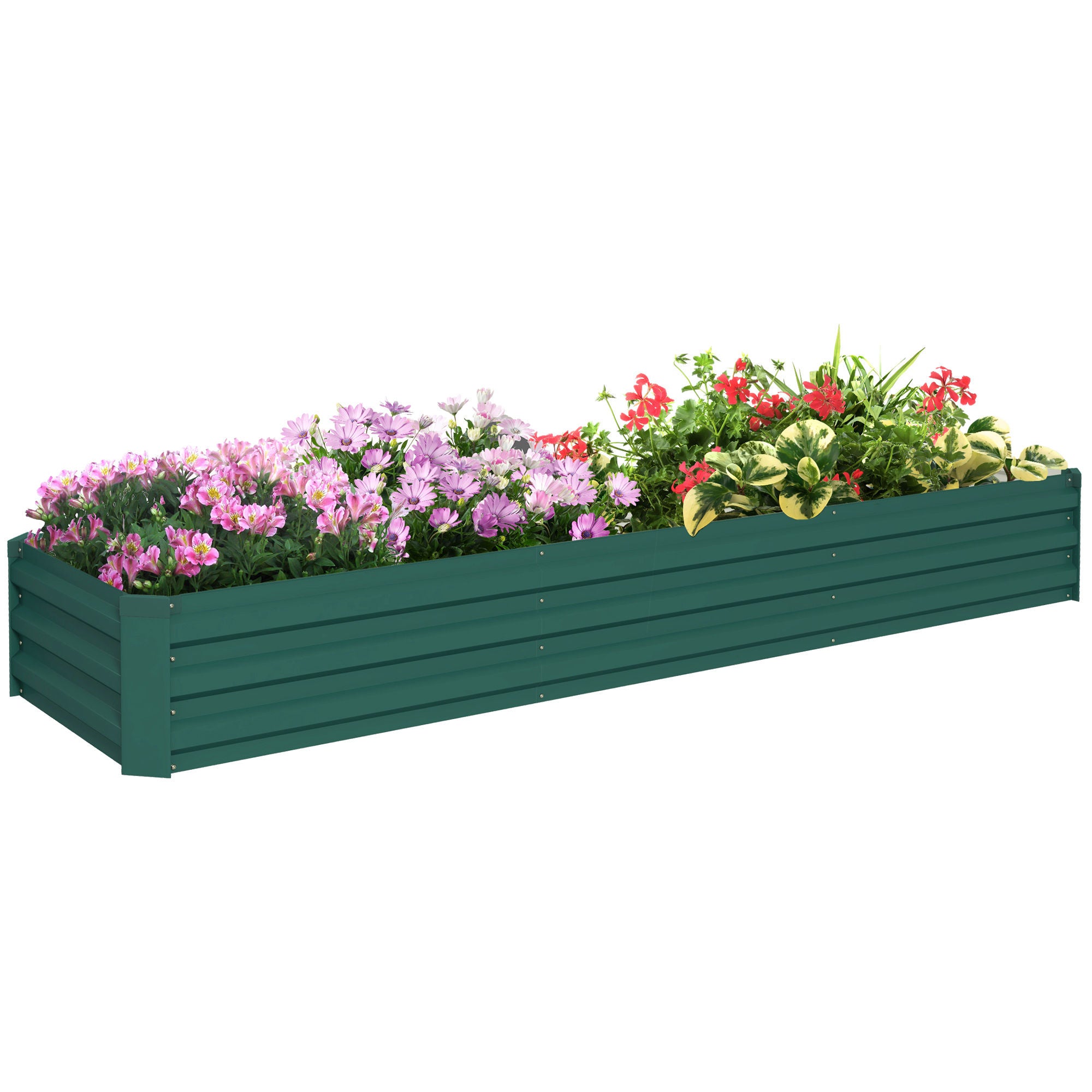 Outsunny Jardinera Exterior Grande Rectangular de Acero Galvanizado, Huerto Urbano para Cultivar Plantas Hierba, Macetero Grande Exterior con Base Abierta Resistente a la Intemperie 240x60x30 cm Verde