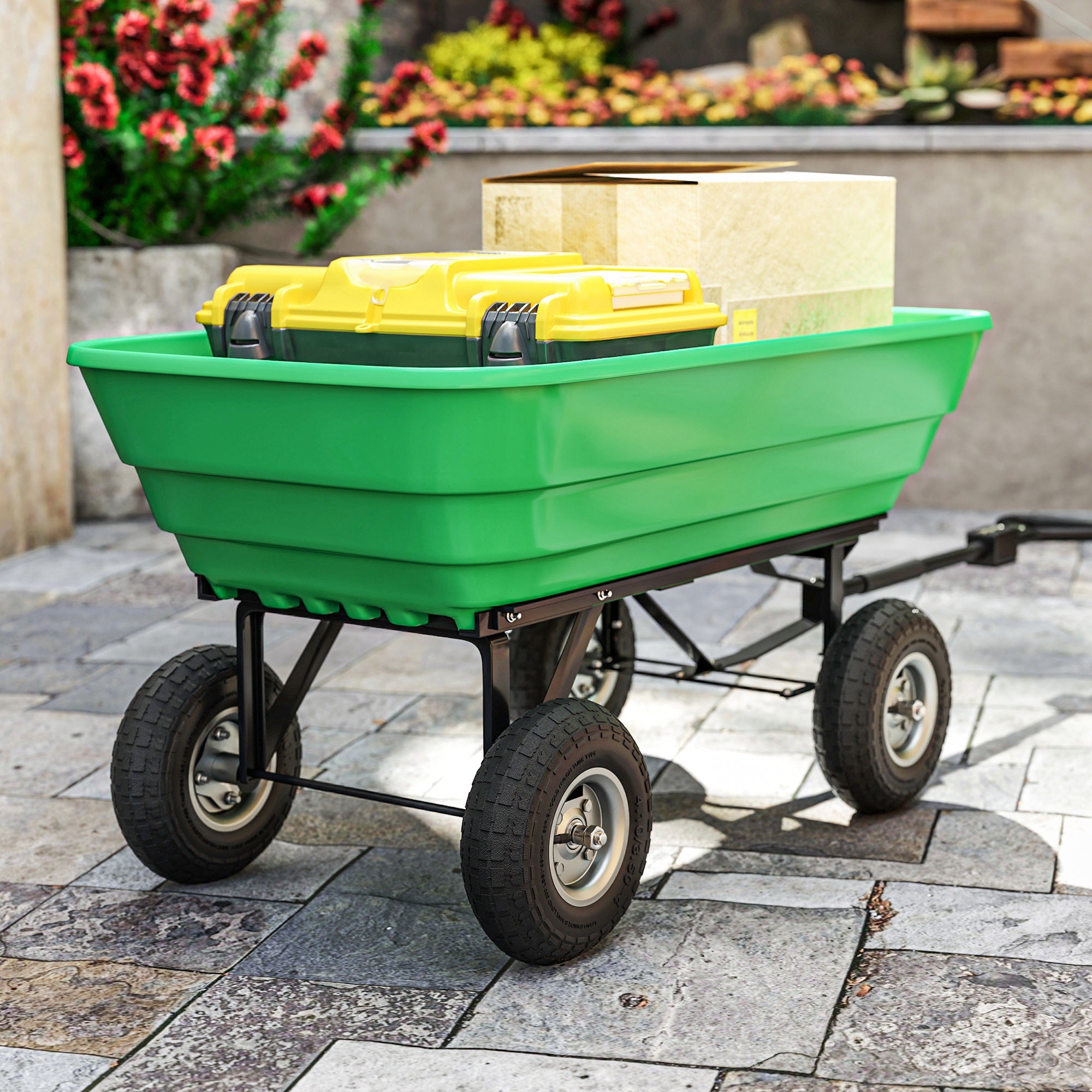 Outsunny Juego de 4 Ruedas para Carretilla, Neumáticos de Goma Ø255 x 75 mm, Ruedas de Repuesto, Eje de 16 mm, Carga 80 kg, para Carros de Mano y Carritos de Jardín, Negro