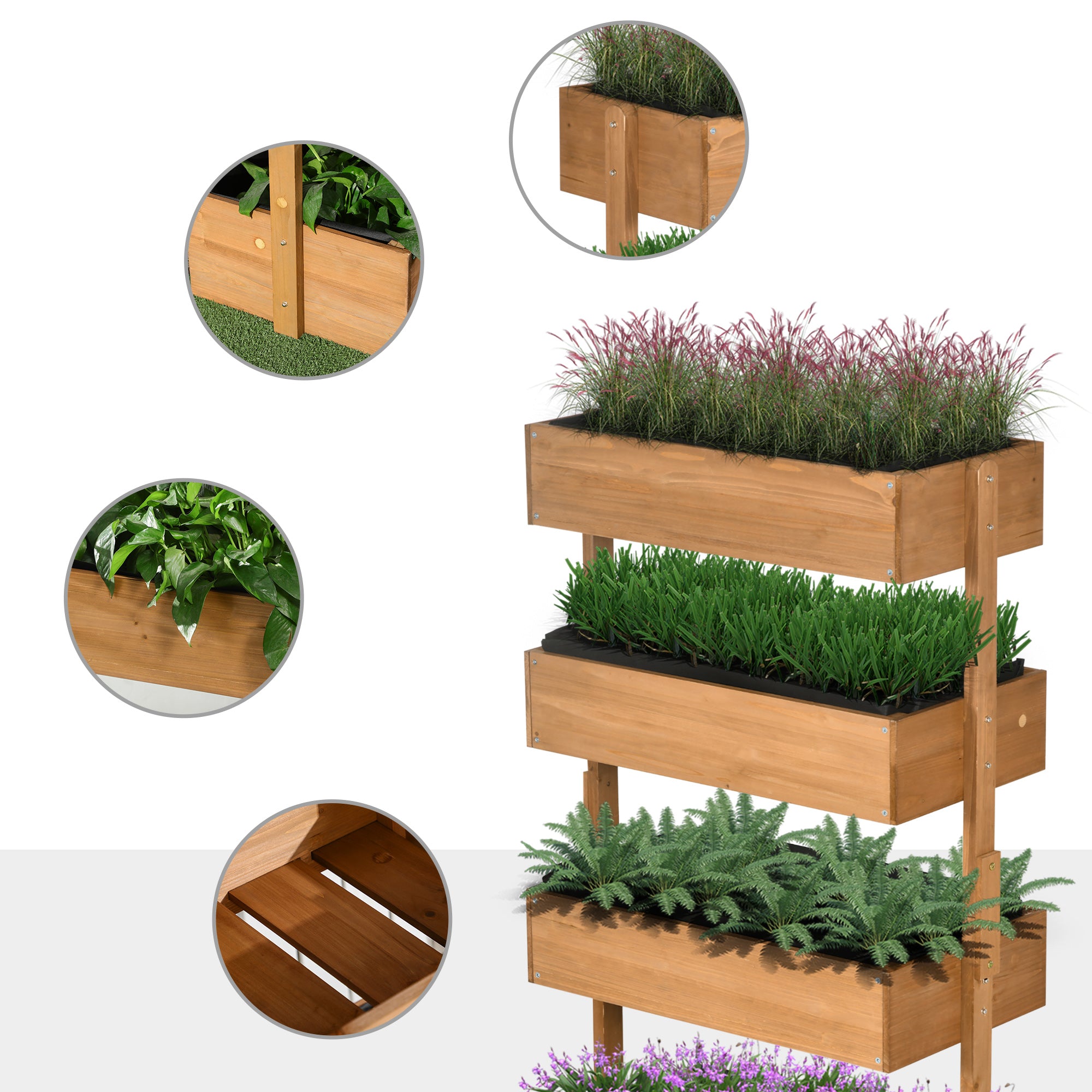 Outsunny Jardinera de Madera de 4 Niveles, Jardinera Exterior Elevada con Orificios de Drenaje y Tela no Tejida, Macetero para Cultivos, Plantas, Flores, para Terraza, Jardín, 80x45x142 cm, Naranja