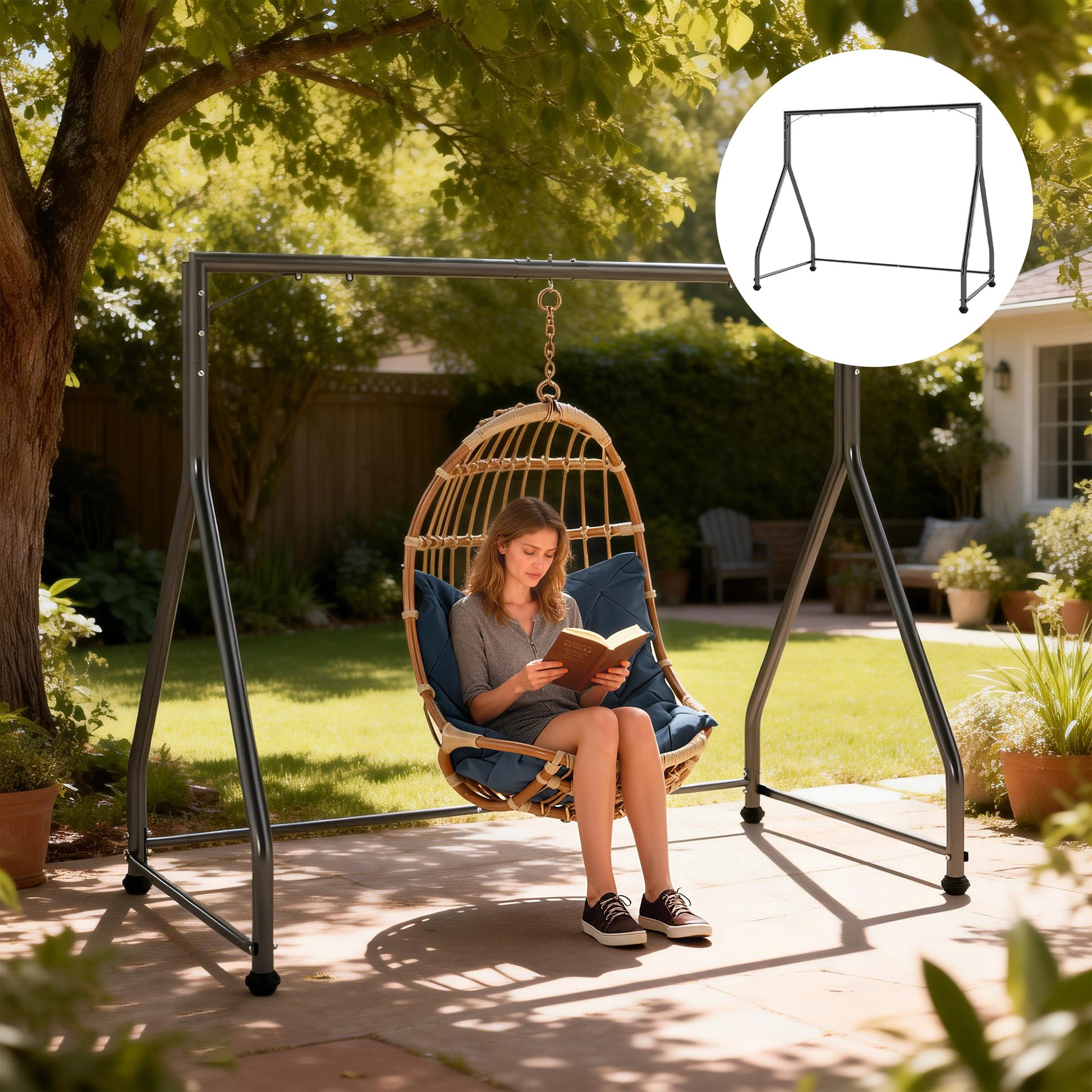 Outsunny Soporte para Columpio de Acero Estructura de Columpio de 2 y 3 Asientos o Cesta Colgante Resistente con Patas en Forma de A Carga 360 kg para Jardín Parque Patio Porche 210x117x175 cm Negro