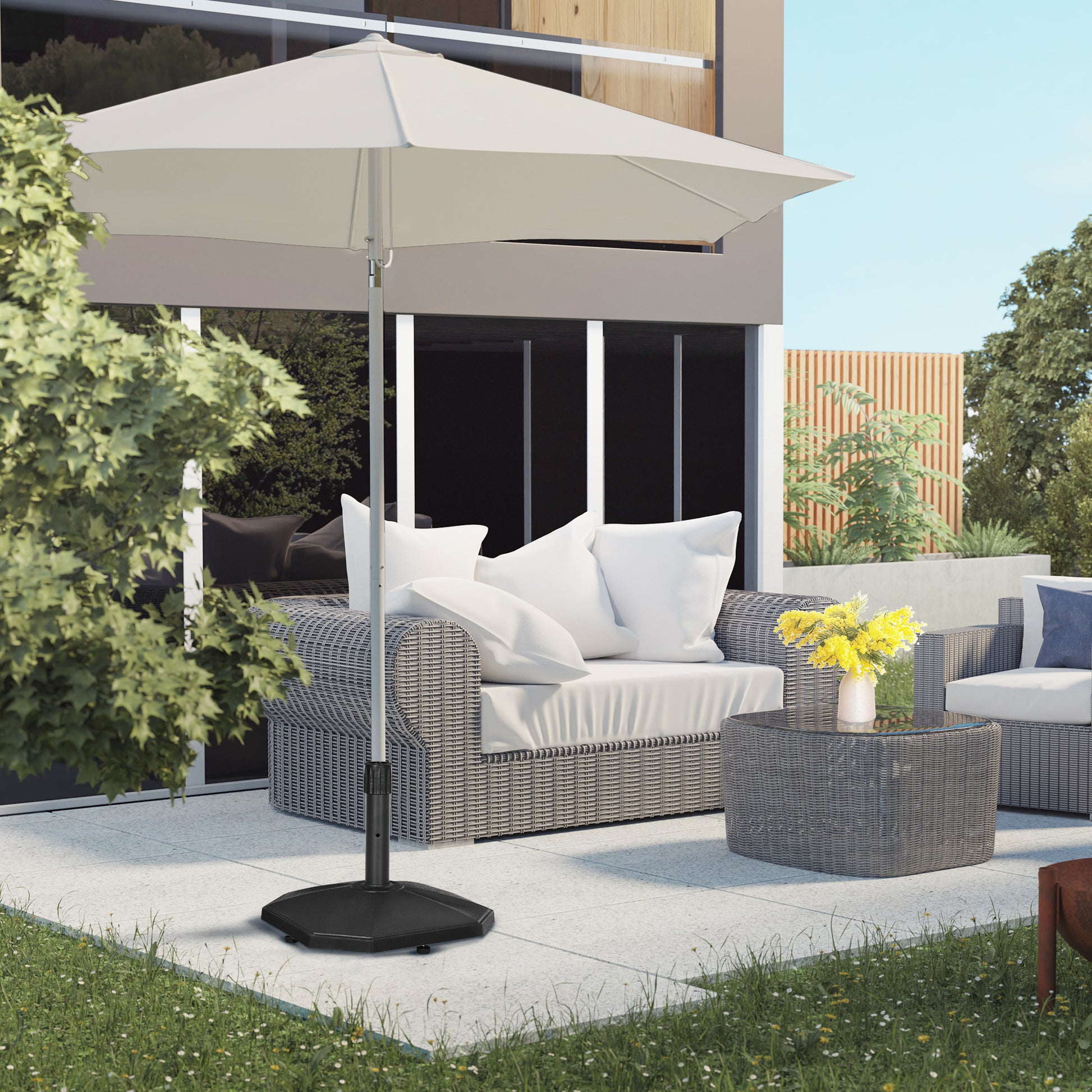 Outsunny Base de Sombrilla Peso 18 kg Soporte para Parasol de Cemento para Mástil de Ø32/34/38 mm Pie de Parasol para Jardín Balcón 46x46x39 cm Negro