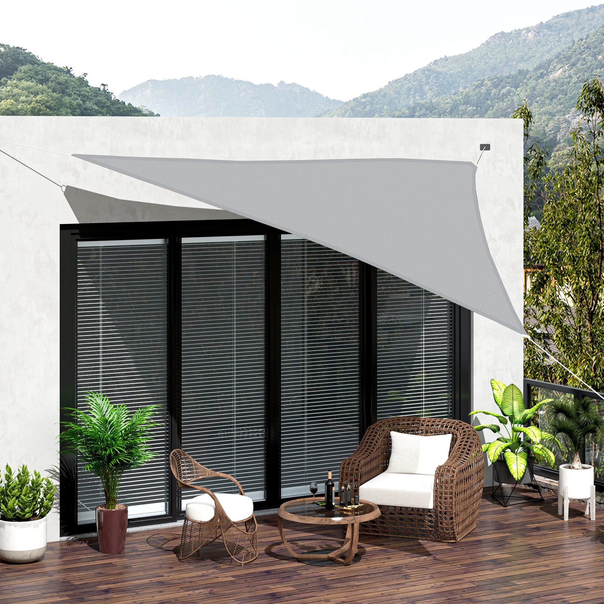 Outsunny Toldo Vela Triangular 3x3x3m Vela de Sombra para Terraza Jardín Camping Resistente al Agua Protección UV Poliéster Color Gris