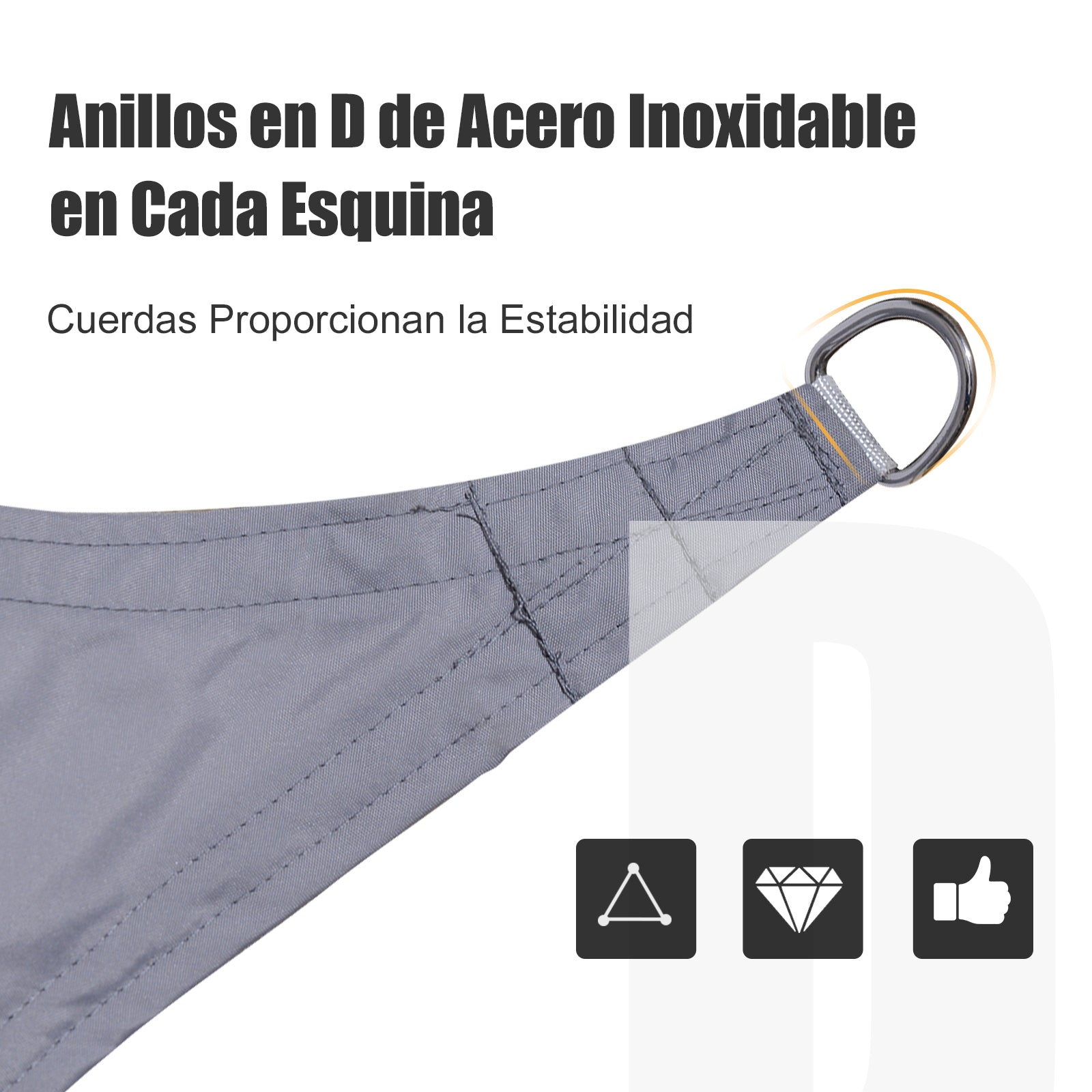 Outsunny Toldo Vela Triangular 3x3x3m Vela de Sombra para Terraza Jardín Camping Resistente al Agua Protección UV Poliéster Color Gris