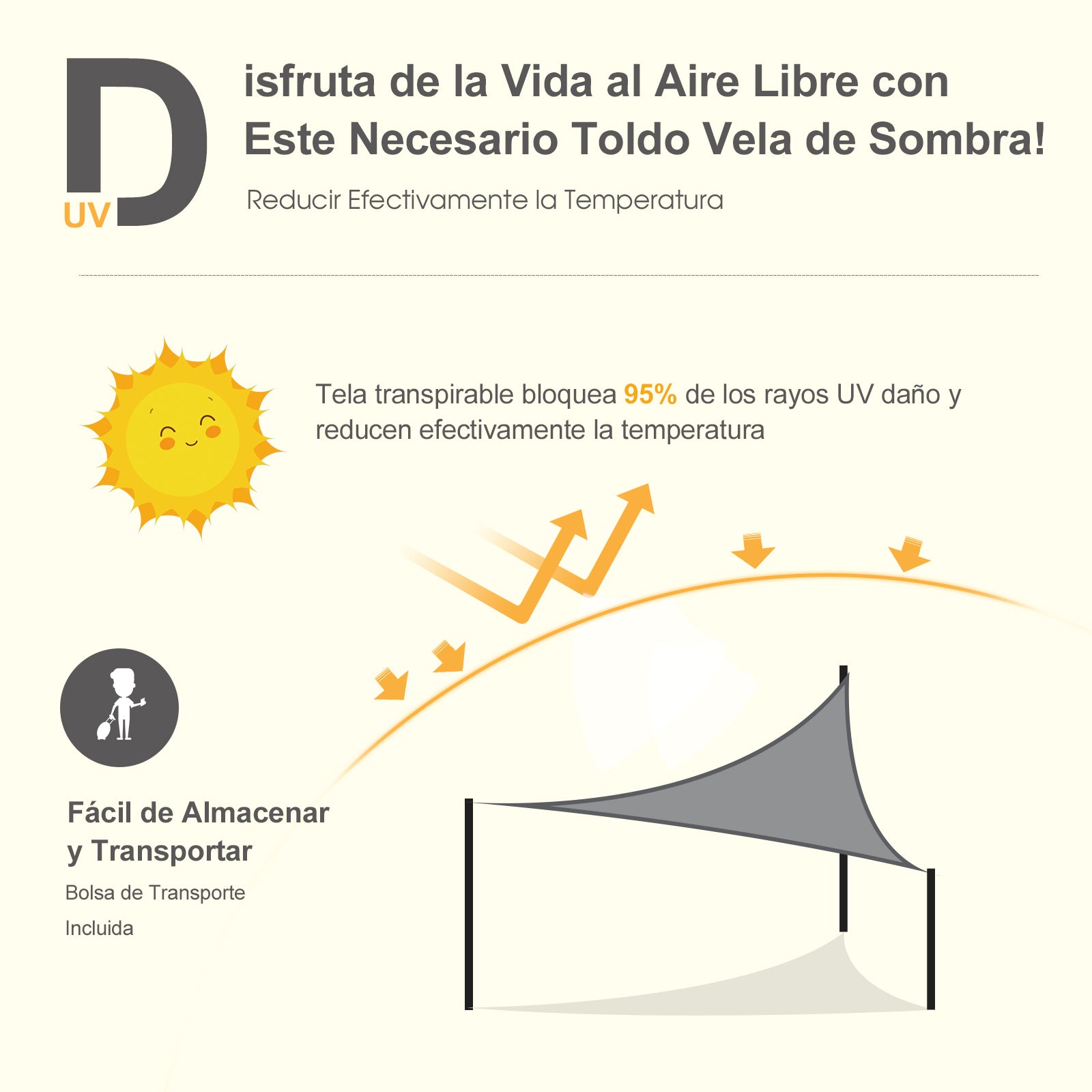 Outsunny Toldo Vela Triangular 3x3x3m Vela de Sombra para Terraza Jardín Camping Resistente al Agua Protección UV Poliéster Color Gris