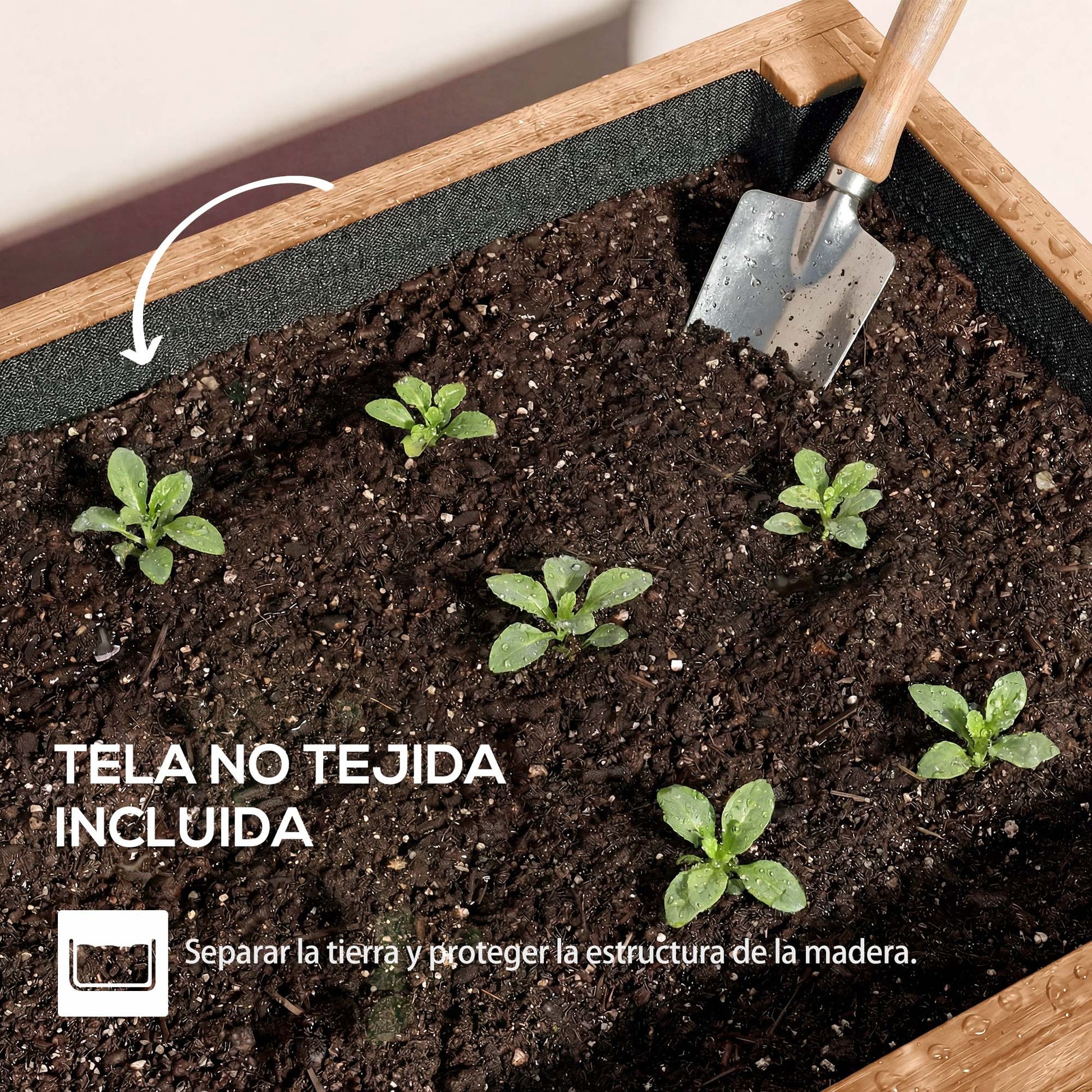 Outsunny Jardinera de Madera de 4 Niveles, Jardinera Exterior Elevada con Orificios de Drenaje y Tela no Tejida, Macetero para Cultivos, Plantas, Flores, para Terraza, Jardín, 85x45x140 cm, Marrón