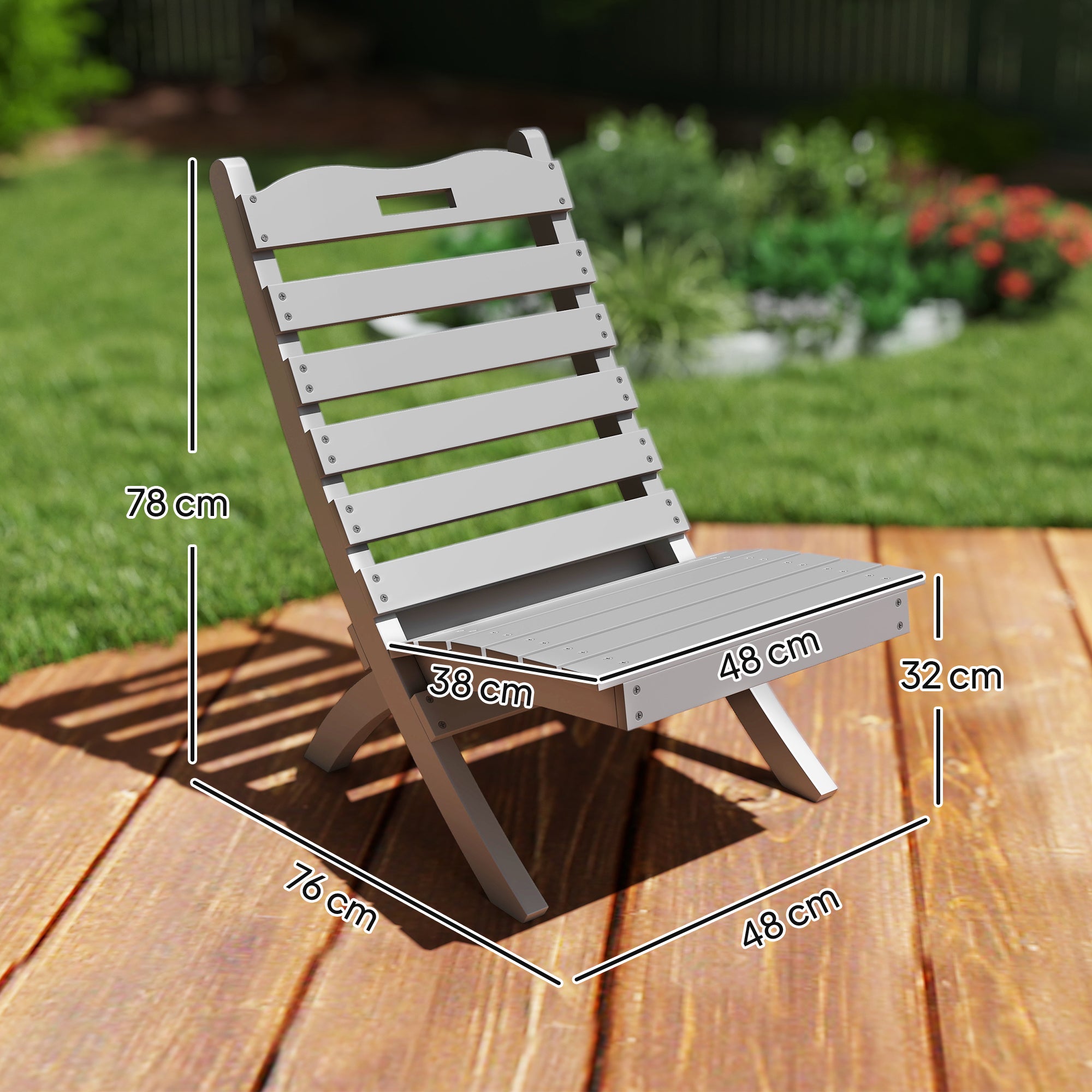 Outsunny Silla de Jardín de Madera Silla de Exterior con Diseno Listones y Respaldo Inclinado Carga 120 kg para Balcón Patio Terraza 78x48x76 cm Gris