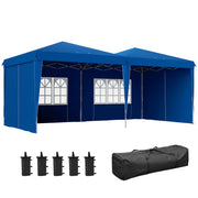 Outsunny Carpa Plegable 6x3 m Cenador de Jardín con Altura Ajustable Paredes Laterales Protección UV30+ Impermeable Sacos de Arena y Bolsa de Transporte Gazebo para Exterior Jardín Fiestas Azul