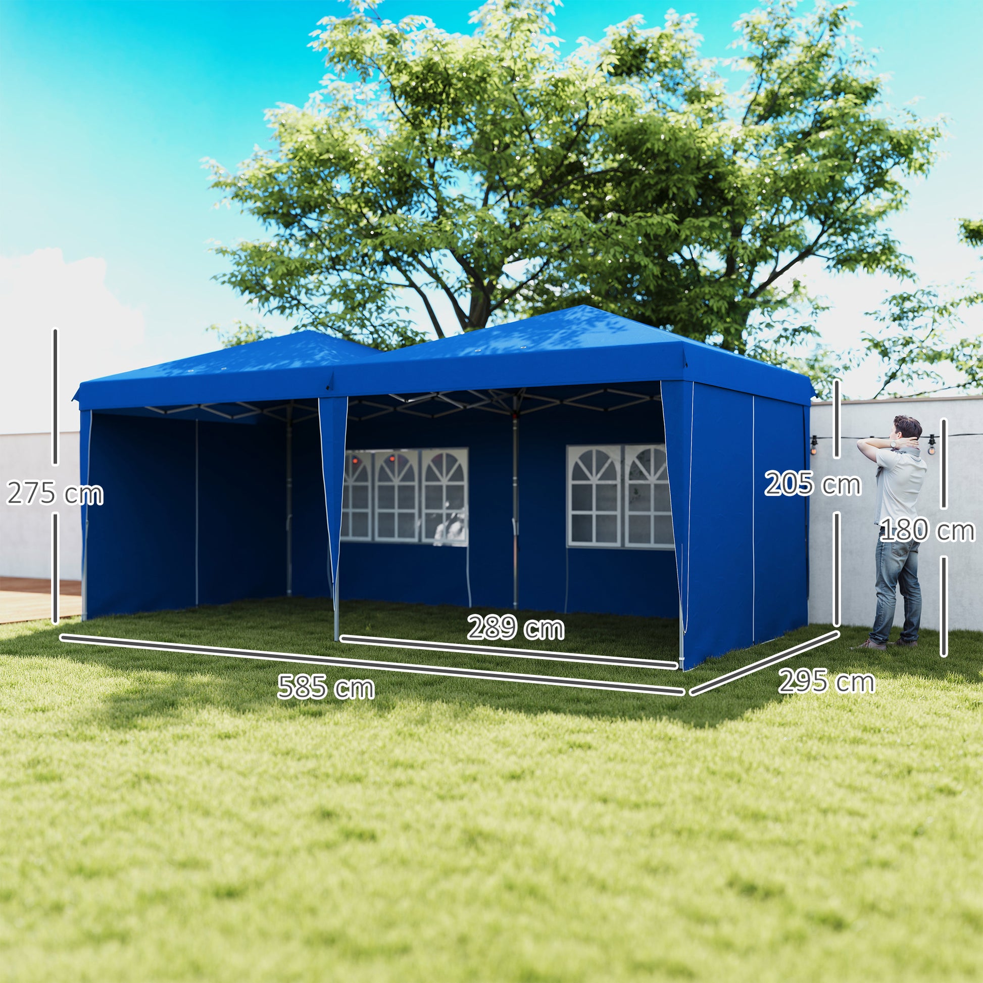 Outsunny Carpa Plegable 6x3 m Cenador de Jardín con Altura Ajustable Paredes Laterales Protección UV30+ Impermeable Sacos de Arena y Bolsa de Transporte Gazebo para Exterior Jardín Fiestas Azul