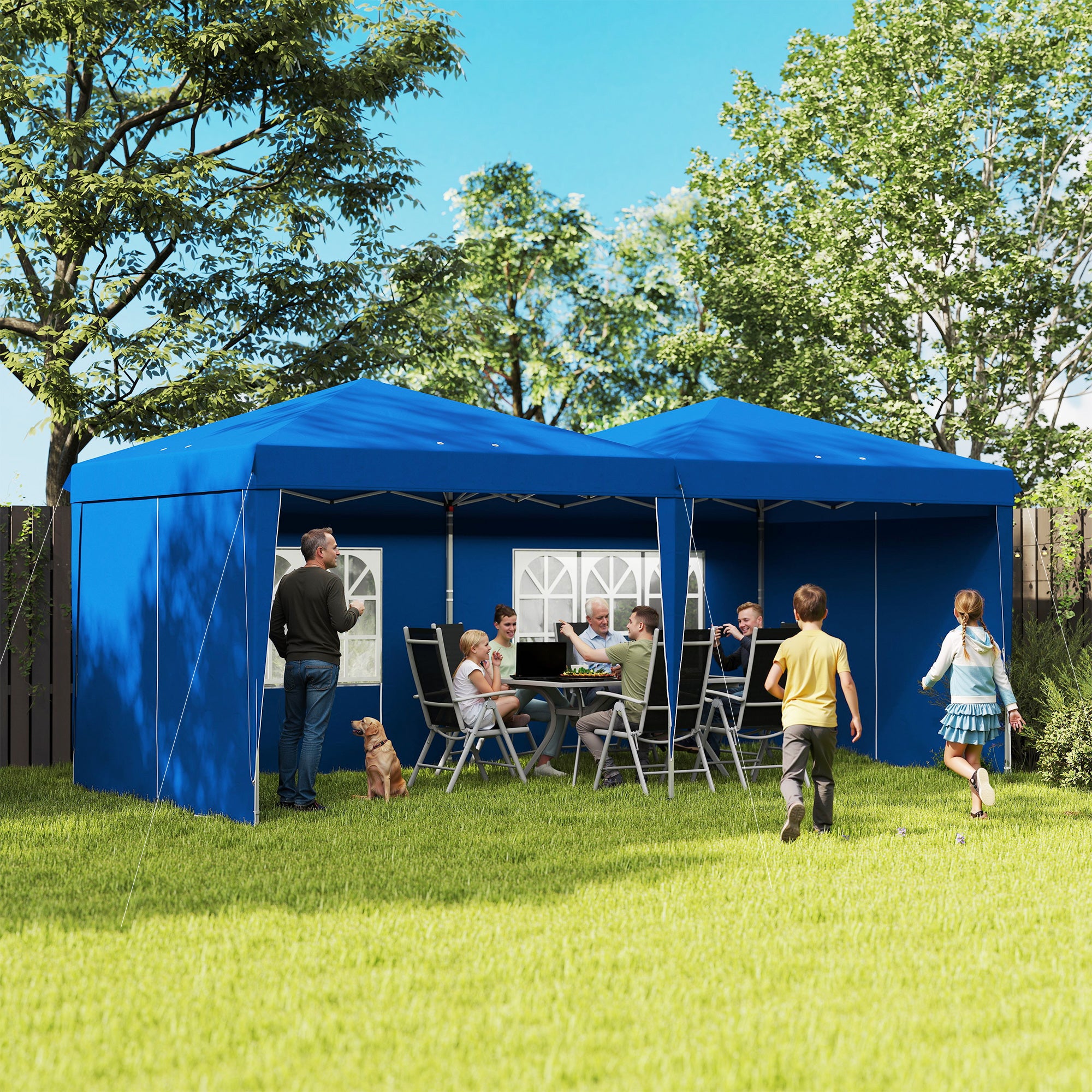 Outsunny Carpa Plegable 6x3 m Cenador de Jardín con Altura Ajustable Paredes Laterales Protección UV30+ Impermeable Sacos de Arena y Bolsa de Transporte Gazebo para Exterior Jardín Fiestas Azul
